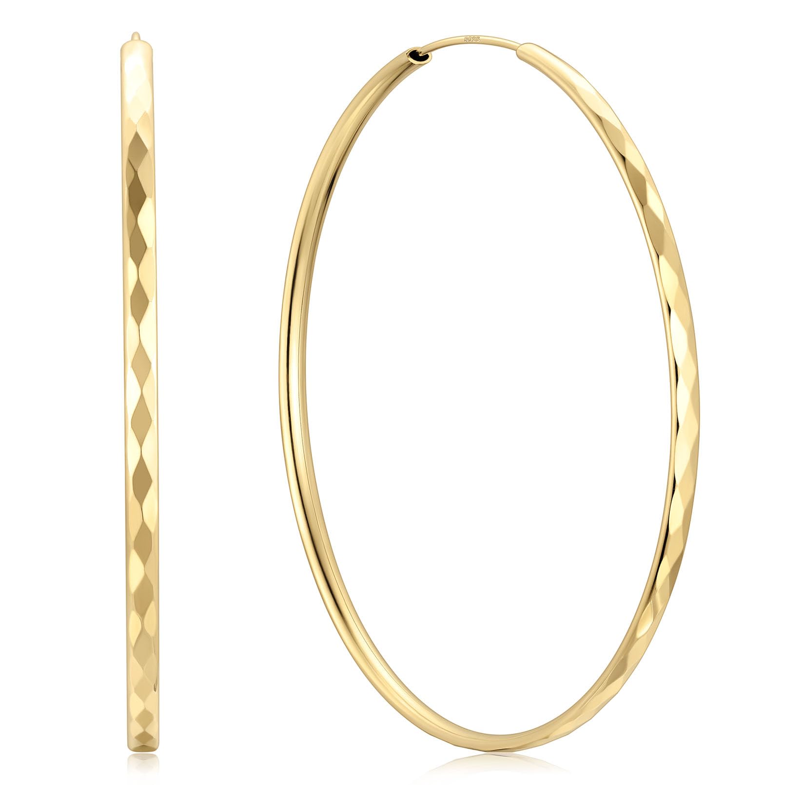 ChicSilver 925 Sterling Silver Hoop Earrings for Women Hypoallergenic, Lightweight Large Gold Plated Silver Hoop Earrings, Endless Hoops Earring 20/30/40/50/60/70MM