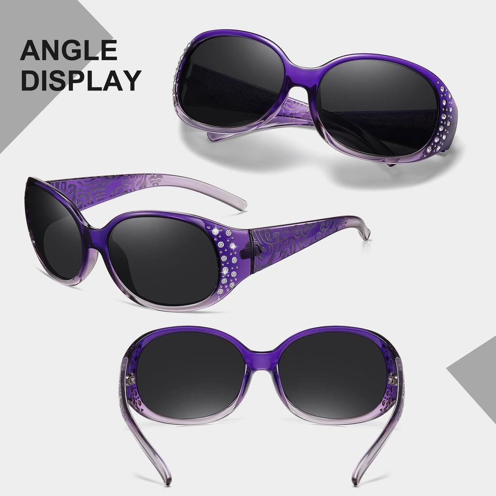 HAOLOTA Polarized Sunglasses for Women, Rhinestone Wrap Around Sunglasses with UV400 Protection