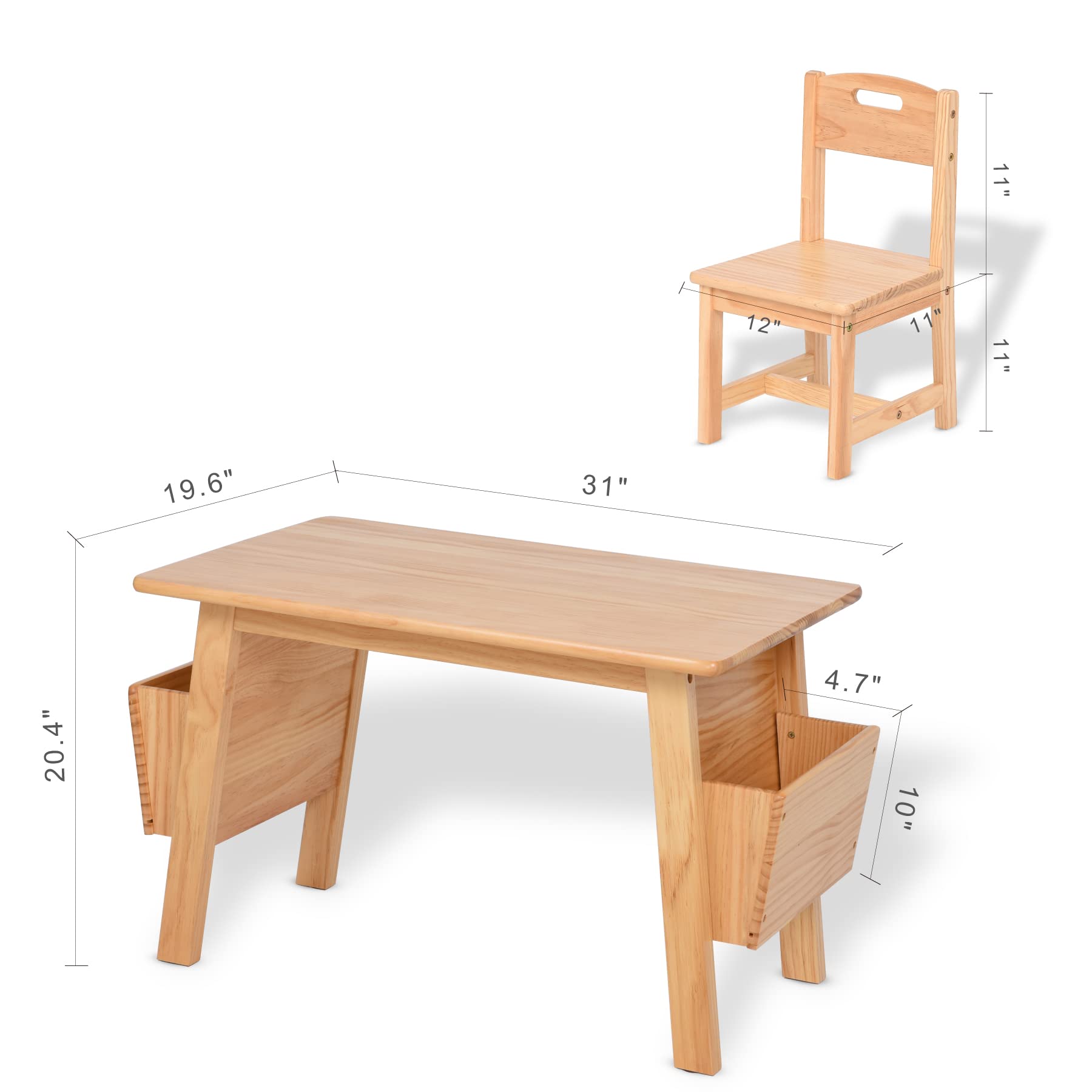 Kids Solid Wood Table and 2 Chair Set with Built-in Storage Cases Children's Storage Table and Chair Set for Toddlers Boys and Girls (Bianca White)