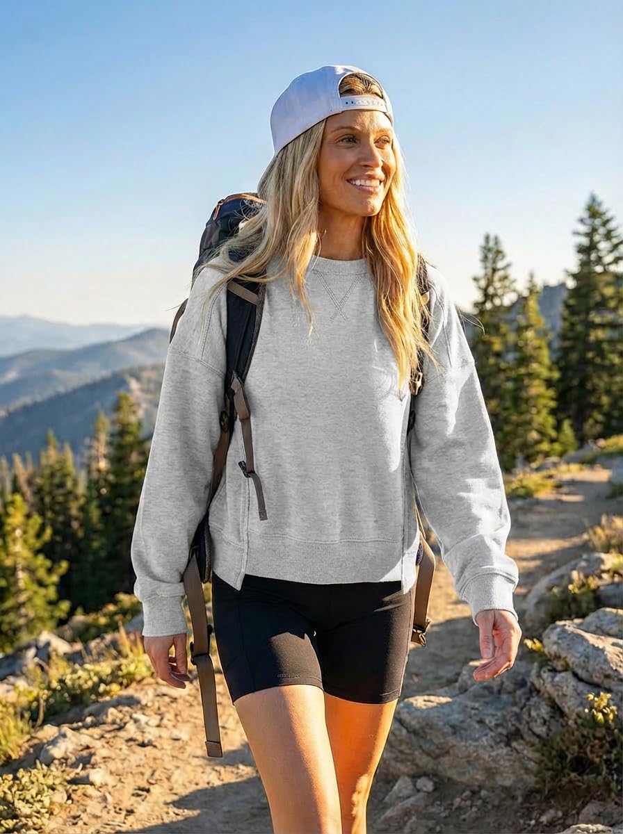 MEROKEETY Women's Oversized Cropped Sweatshirts Crewneck Trendy Workout Pullover Sweater Fall Outfits