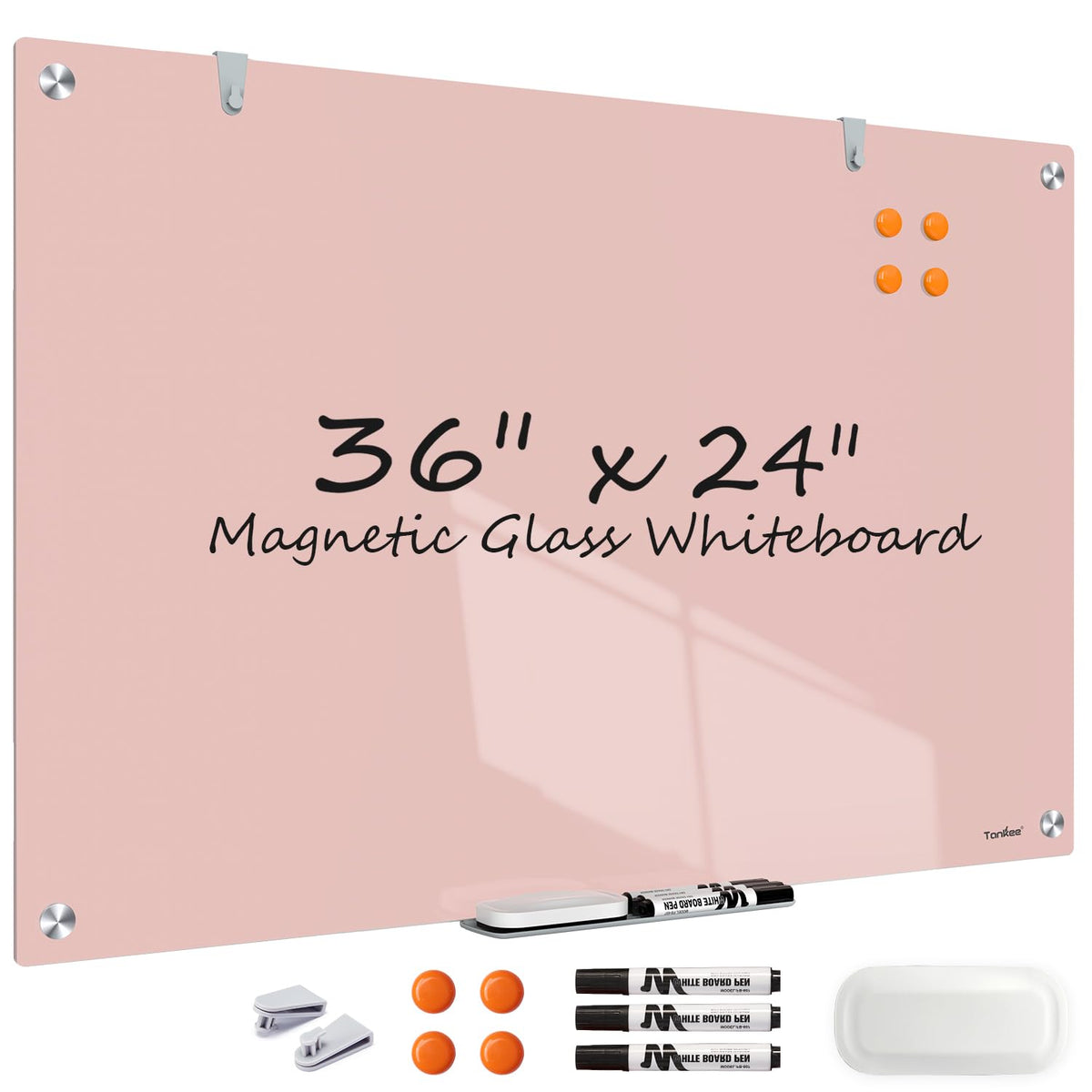 Dry Erase Board Black Magnetic Glass Whiteboard, TANKEE Modern Large Frameless Tempered Glass White Board for Wall, Office, School, Home, 36” x 24”, 3' x 2' White Board