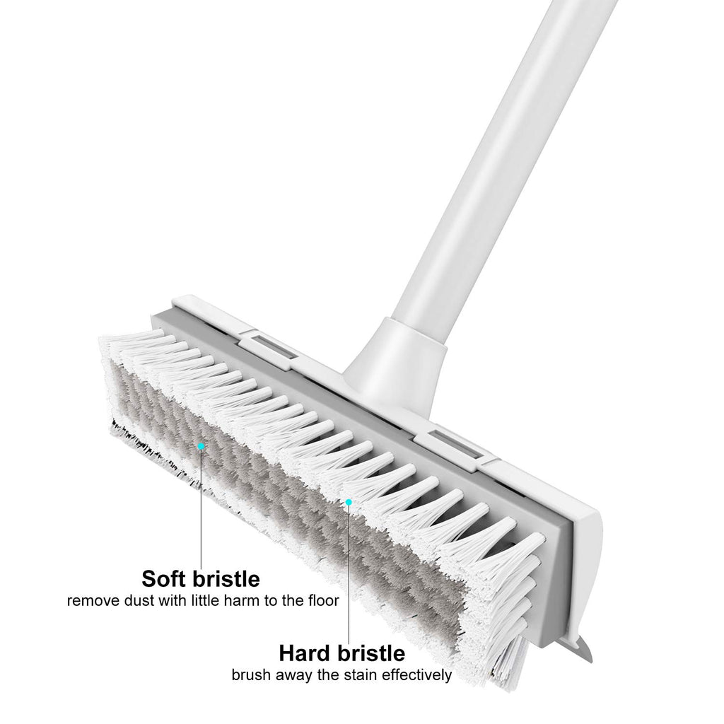 BOOMJOY Floor Scrub Brush with 57" Long Handle, 12" Wide Head, 2 in 1 Scrape and Brush, Stiff Bristle for Cleaning Bathroom, Patio, Kitchen, Tile, Wall and Deck