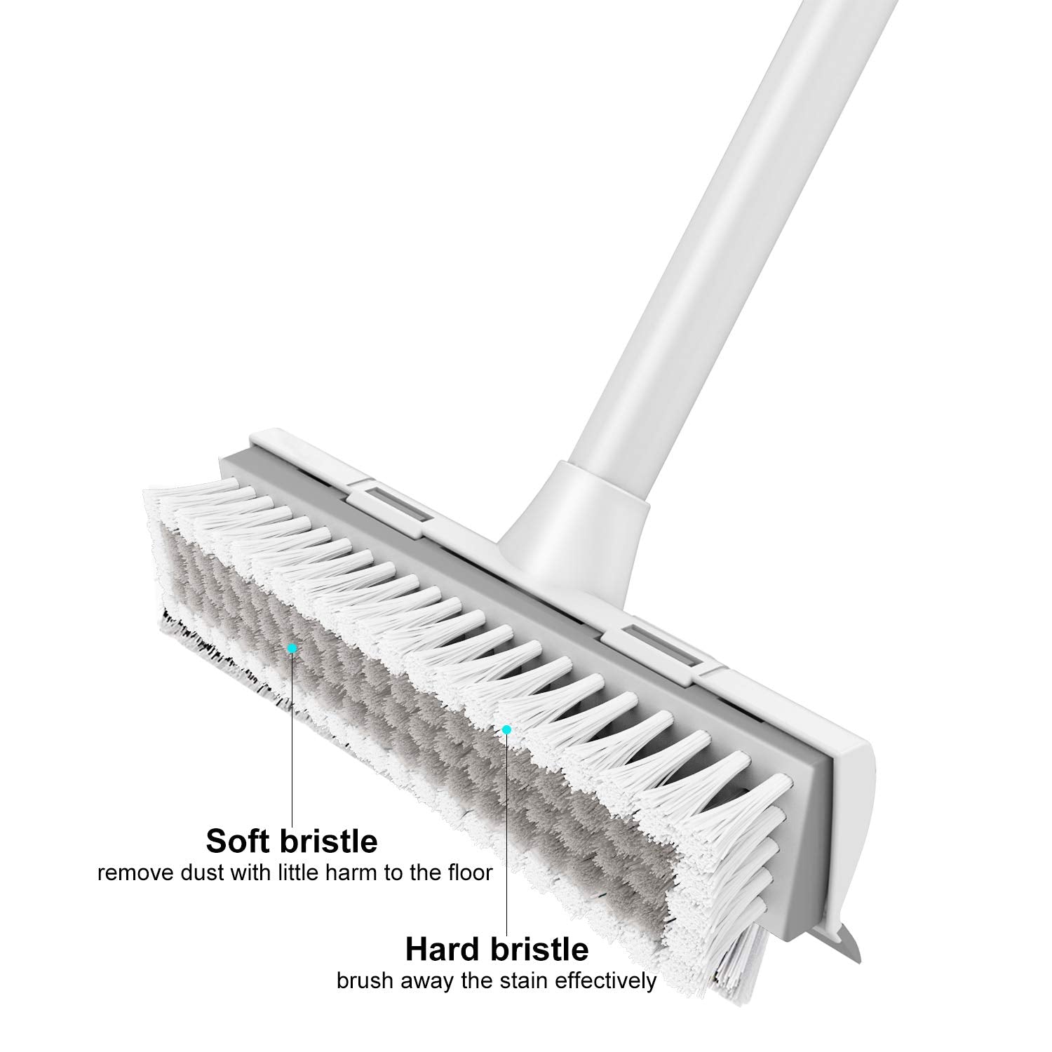 BOOMJOY Floor Scrub Brush with 57" Long Handle, 12" Wide Head, 2 in 1 Scrape and Brush, Stiff Bristle for Cleaning Bathroom, Patio, Kitchen, Tile, Wall and Deck