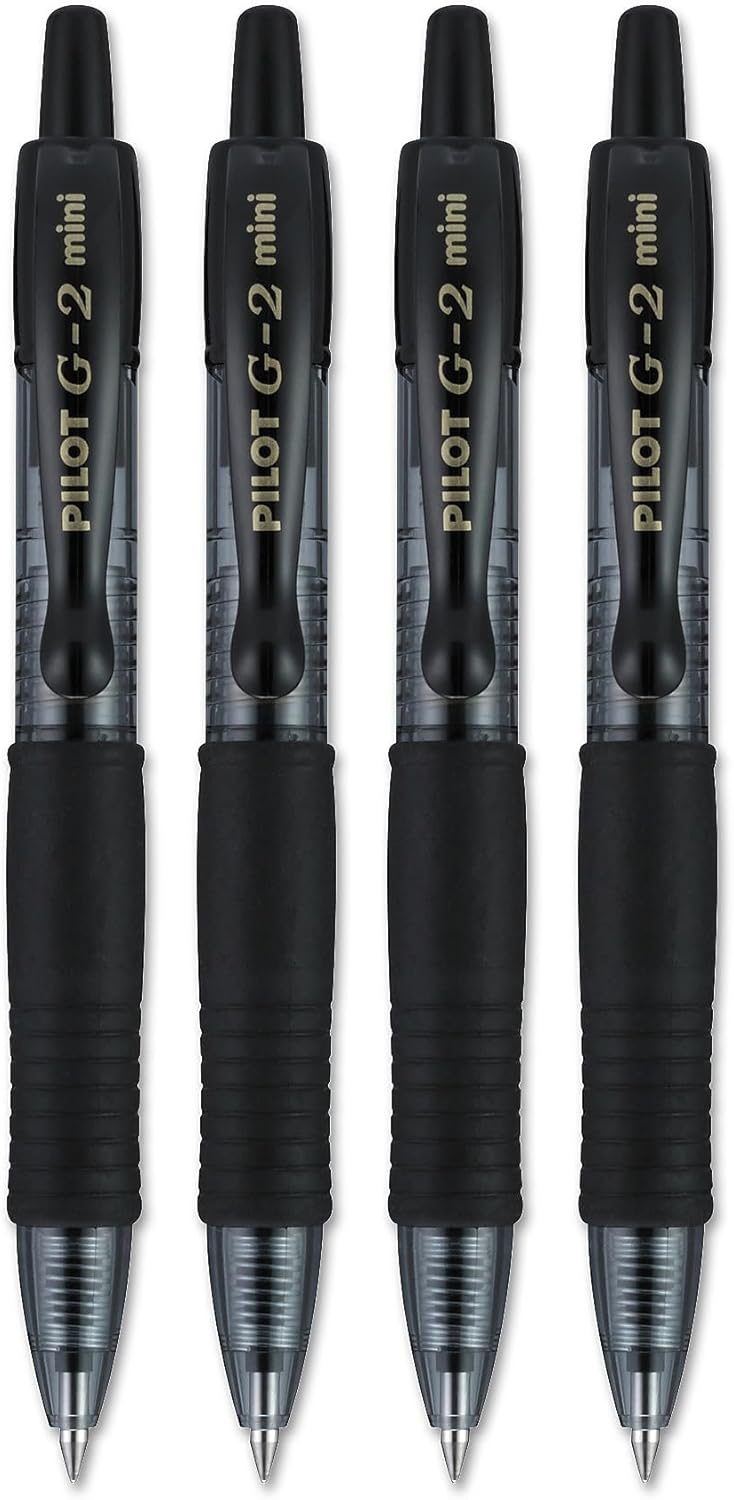 Pilot G2 Mini Gel Pen, Retractable, Fine 0.7 Mm, Black Ink, Black Barrel, 4/pack