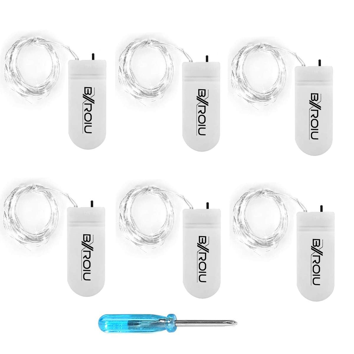 BXROIU Fairy Lights CR2032 Battery Operated,6.6Ft/2Meter 20 LEDs Micro Silver Wire String Lights for Bedroom Christmas Party Wedding Decoration (Multi-Colour, 6 Pack)