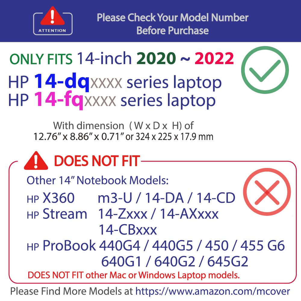 mCover Case Only Compatible for 2020~2022 14" HP 14-DQxxxx / 14-FQxxxx Series Windows PC (NOT Compatible with Any Other HP Models) - Aqua