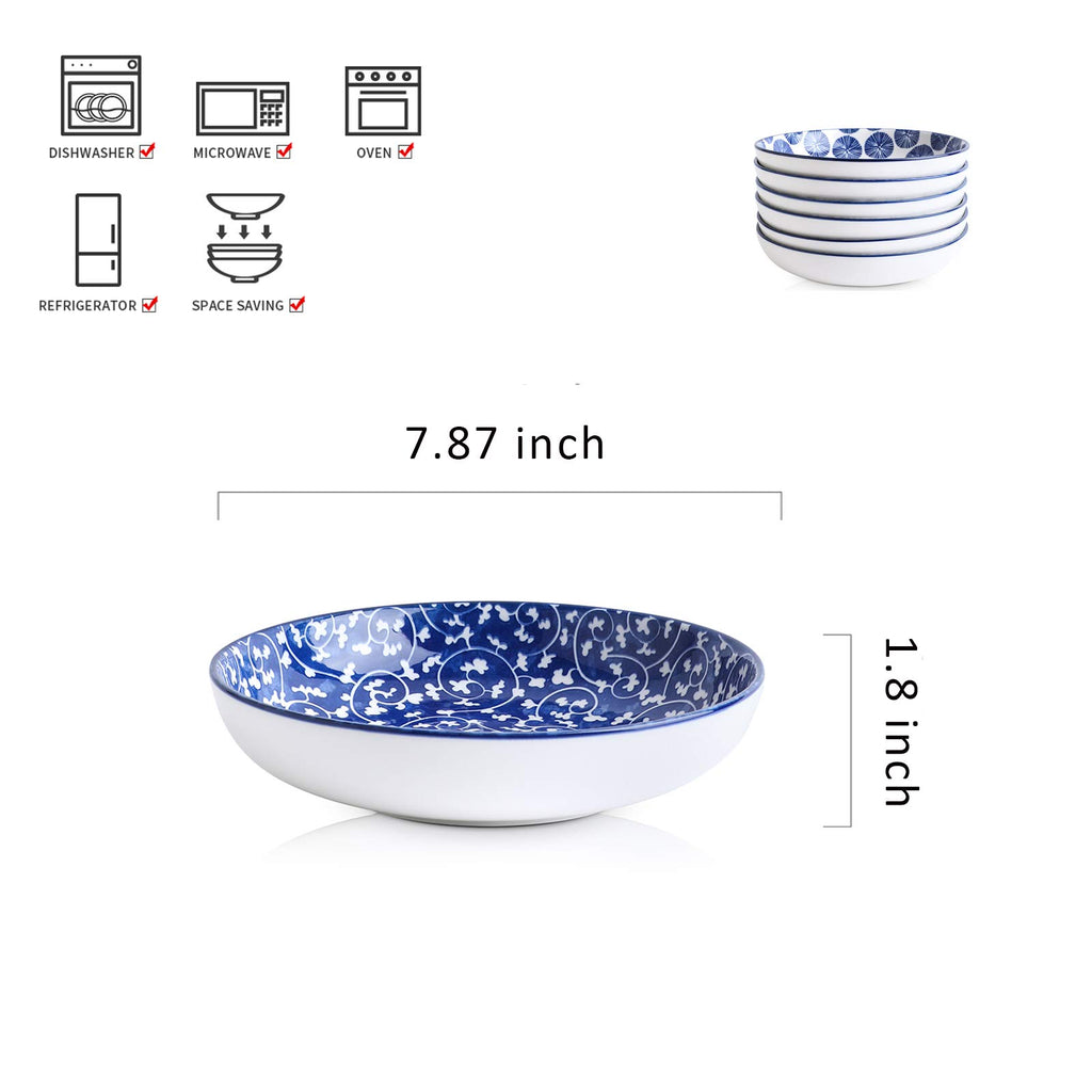 Selamica Ceramic 7.8 inch pasta bowls, 26 Ounce large serving porcelain salad soup bowls, dishwasher microwave safe, set of 6 (Black)