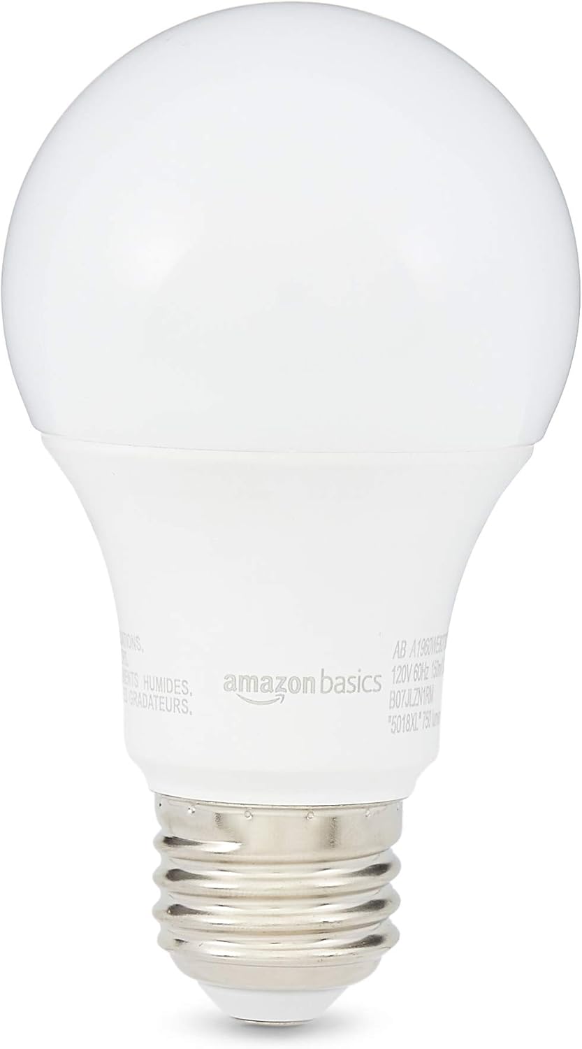 Amazon Basics A19 LED Light Bulbs, 60W Equivalent, 9W Energy Efficient, E26 Standard Base, Soft White 2700K, Non-Dimmable, 10,000 Hour Lifetime, Easy to Install, 2-Pack