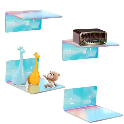 4 Pack Small Acrylic Floating Shelves, 4'' Acrylic Wall Shelves Display Ledges for Storage & Decoration, Mini Shelves for Wall with 2 Types of Installation (Adhesive or Screw)