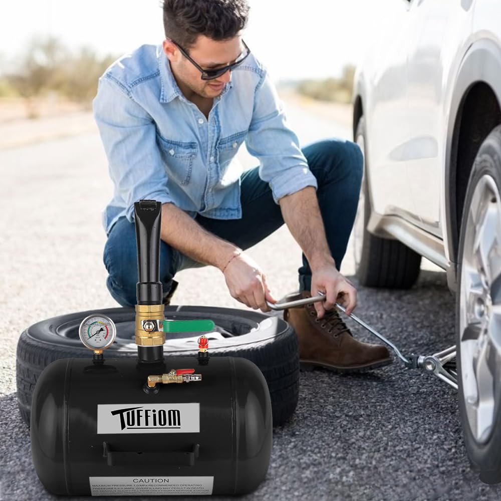 TUFFIOM 5 Gallon Air Tire Bead Blaster Seater w/Pressure Gauge & Handle, Wheel Seating Tool Inflator Tank for Truck ATV, 85-116PSI Operating Pressure, Red