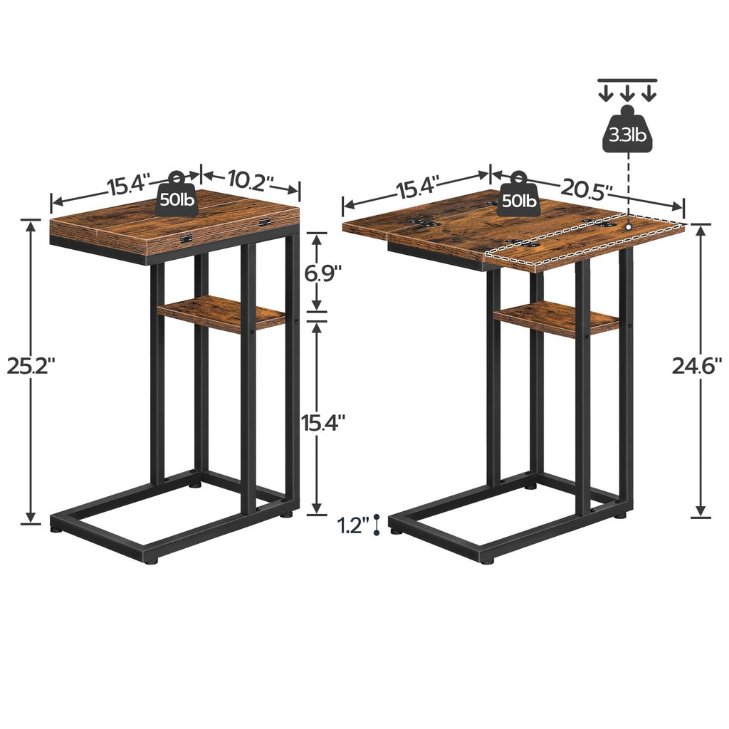 HOOBRO Foldable C Shaped End Table, C Shaped Side Table with Storage Shelf, Small Snack Table, Slide Under Couch Table for Sofa, Living Room Bedroom Small Spaces Easy Assembly, Black BK29SF01