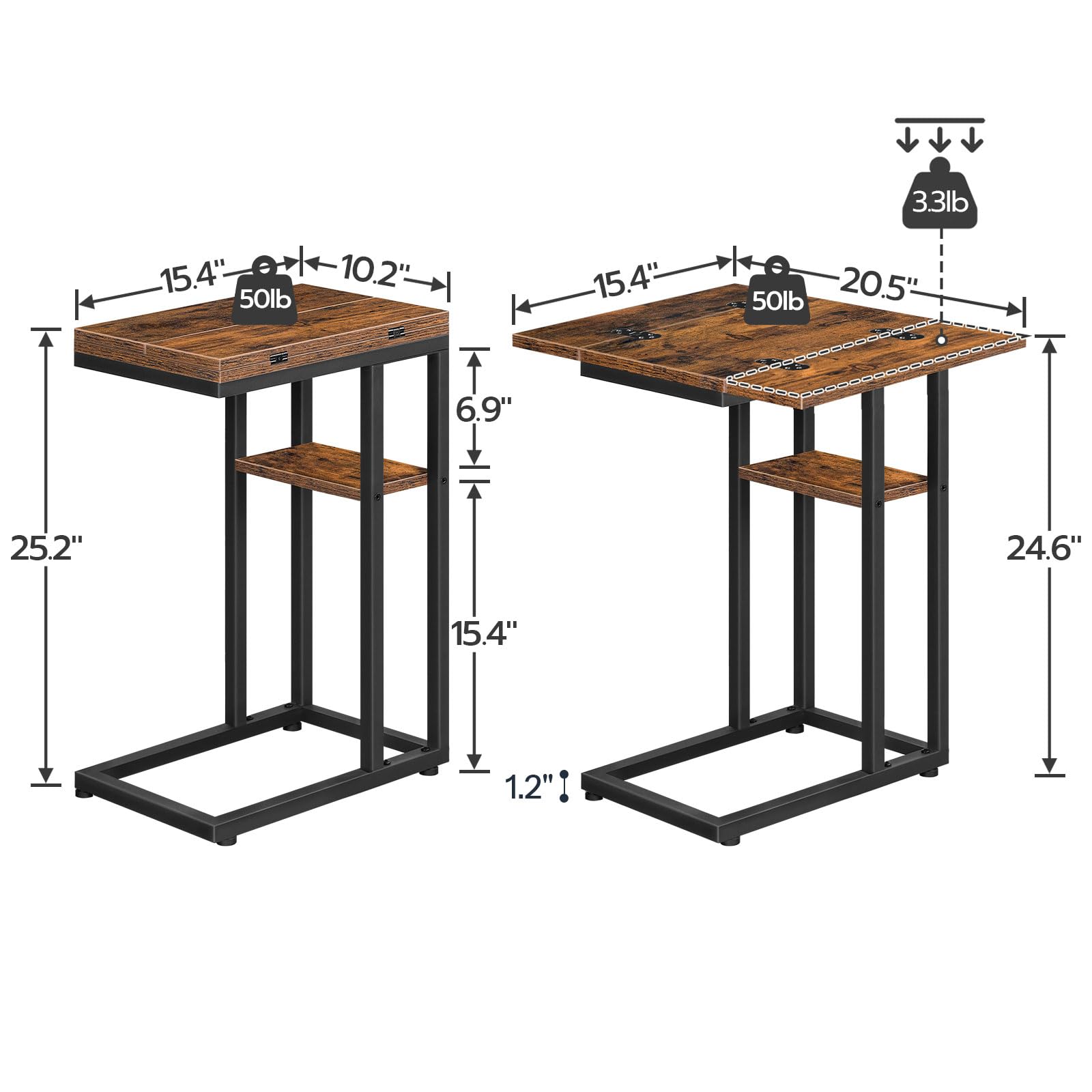 HOOBRO Foldable C Shaped End Table, C Shaped Side Table with Storage Shelf, Small Snack Table, Slide Under Couch Table for Sofa, Living Room Bedroom Small Spaces Easy Assembly, Black BK29SF01