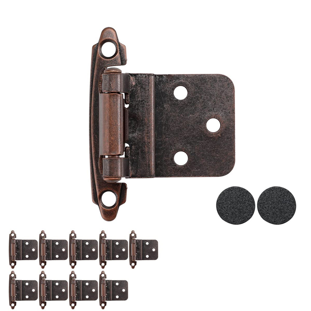 JQK 3/8 Inch Inset Cabinet Door Hinges Oil Rubbed Bronze, 4 Pack 2 Pairs Flush Face Mount Cupboard Self-Closing Kitchen Cabinet Hardware Hinges with Door Bumper, CH201-ORB-P4