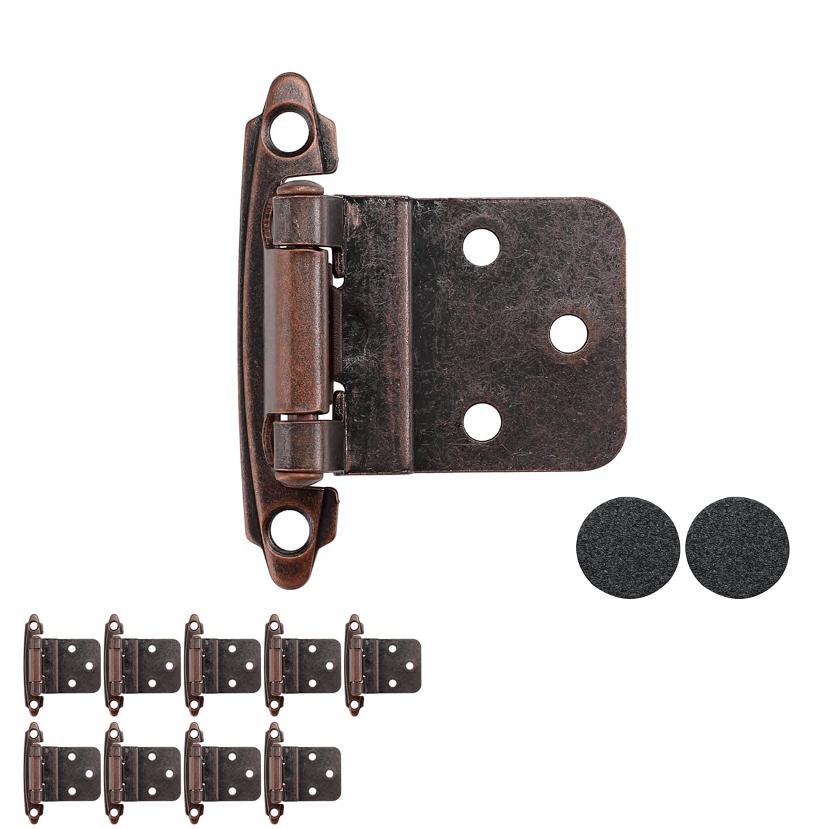 JQK 3/8 Inch Inset Cabinet Door Hinges Oil Rubbed Bronze, 4 Pack 2 Pairs Flush Face Mount Cupboard Self-Closing Kitchen Cabinet Hardware Hinges with Door Bumper, CH201-ORB-P4