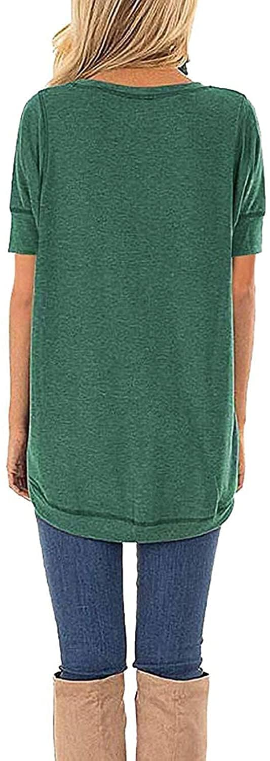 JomeDesign Summer Tops for Women Short Sleeve Side Split Casual Loose Tunic Top