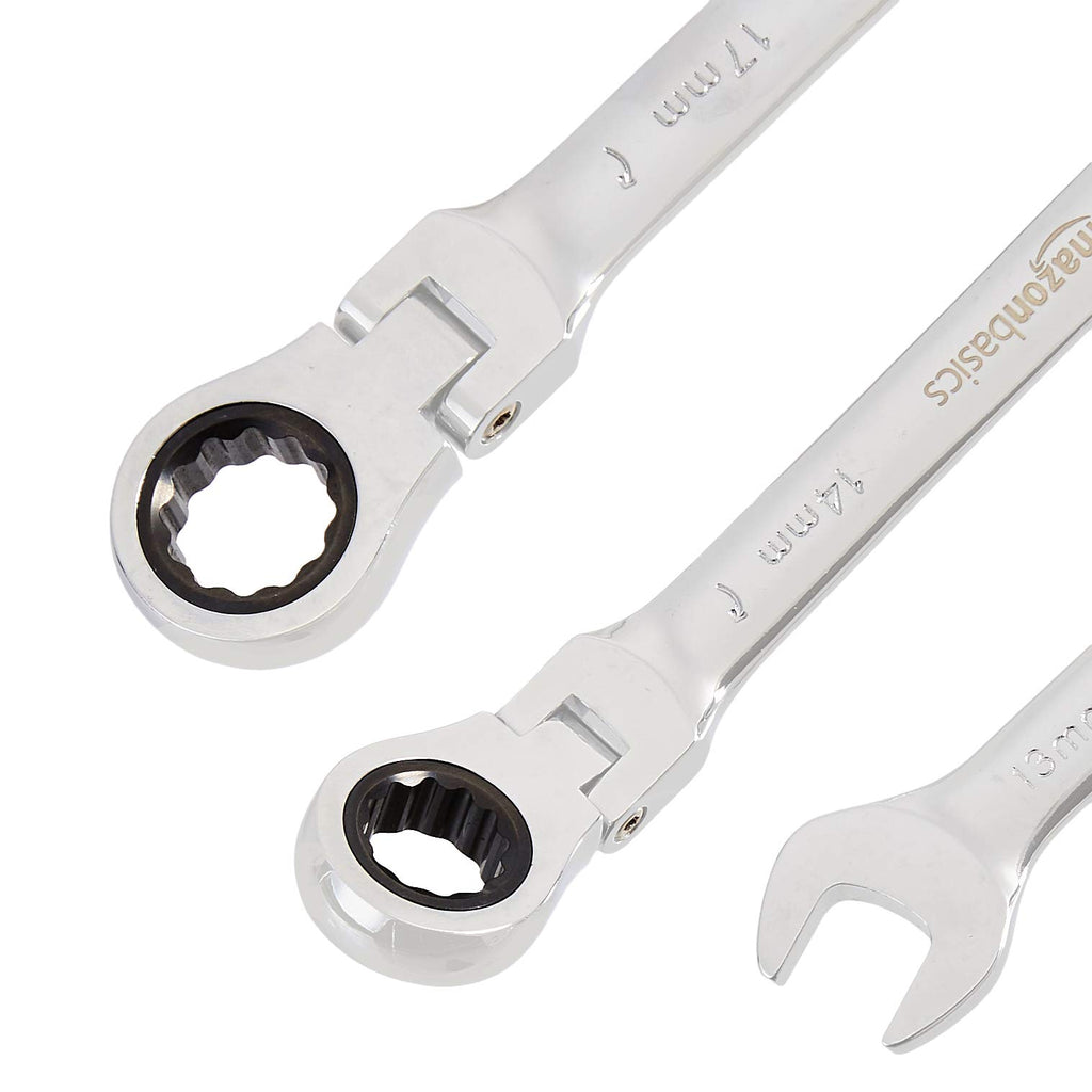 Amazon Basics 72-Tooth Ratcheting Combination Wrench Set, Chrome Vanadium Steel Flexible Head, 5-Piece SAE Sizes 5/16", 3/8", 1/2", 9/16", 11/16", Chrome Finish