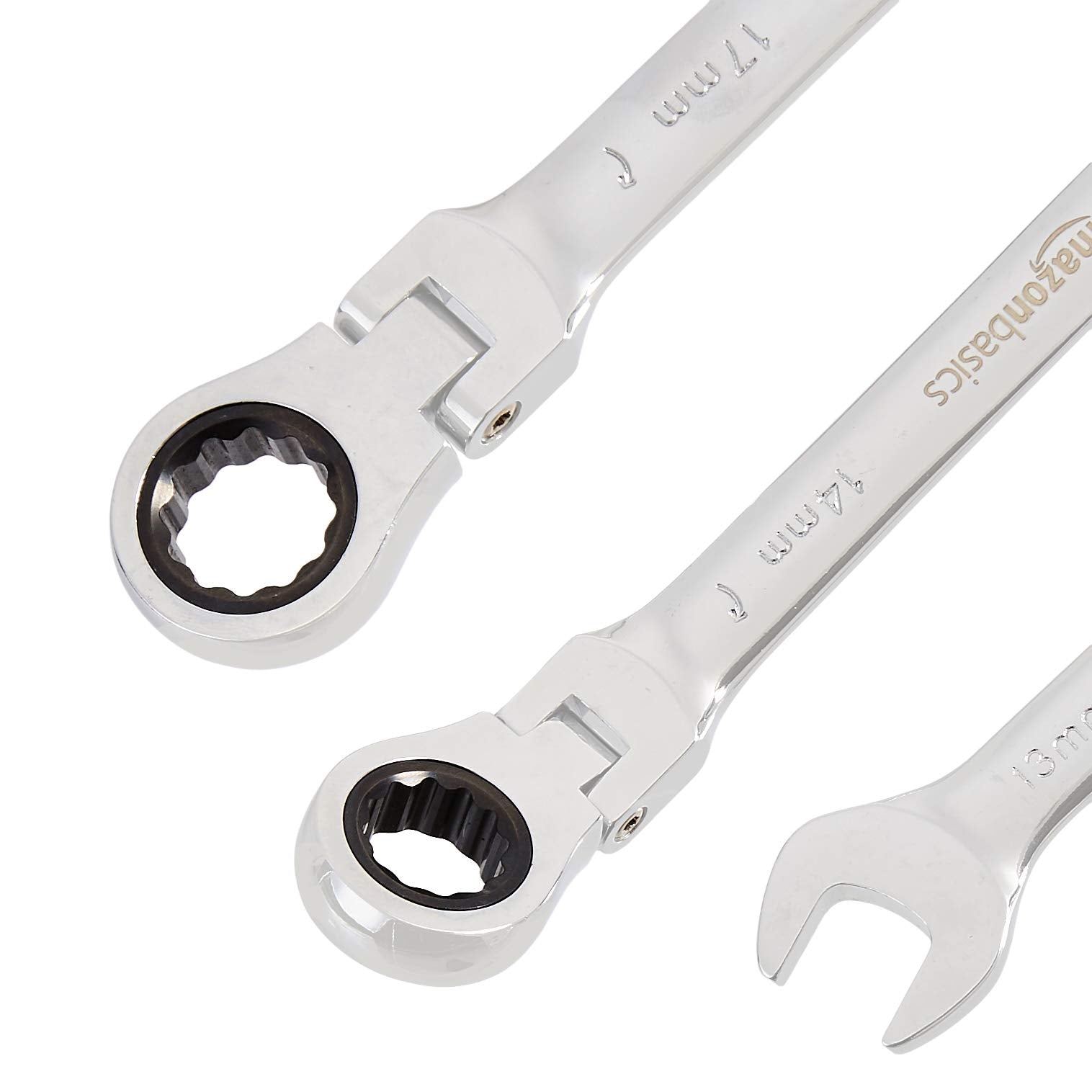Amazon Basics 72-Tooth Ratcheting Combination Wrench Set, Chrome Vanadium Steel Flexible Head, 5-Piece SAE Sizes 5/16", 3/8", 1/2", 9/16", 11/16", Chrome Finish