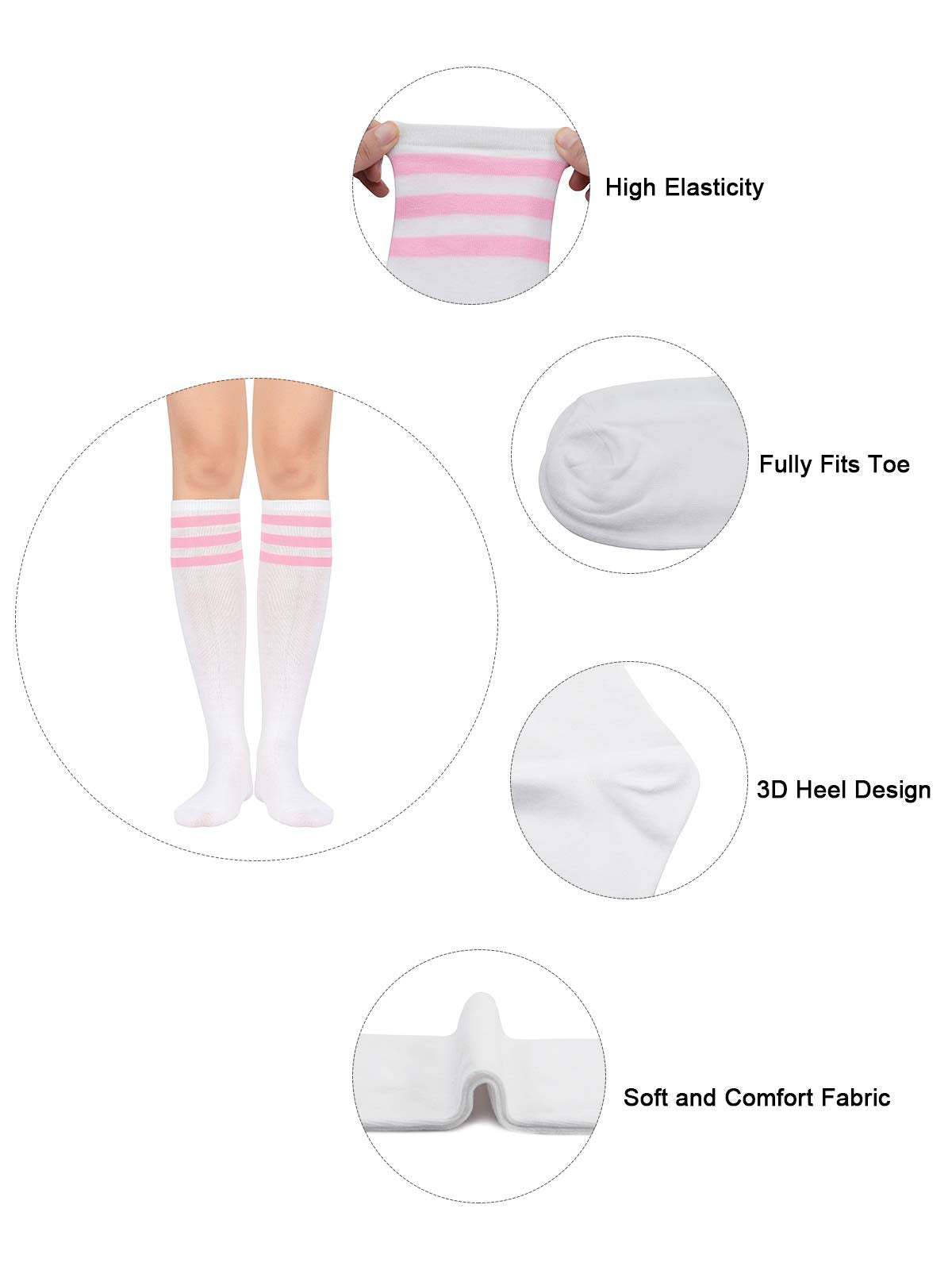 Century Star Knee High Striped Socks for Women - Long Thin Tube Sports Thigh High Socks Tall Stockings