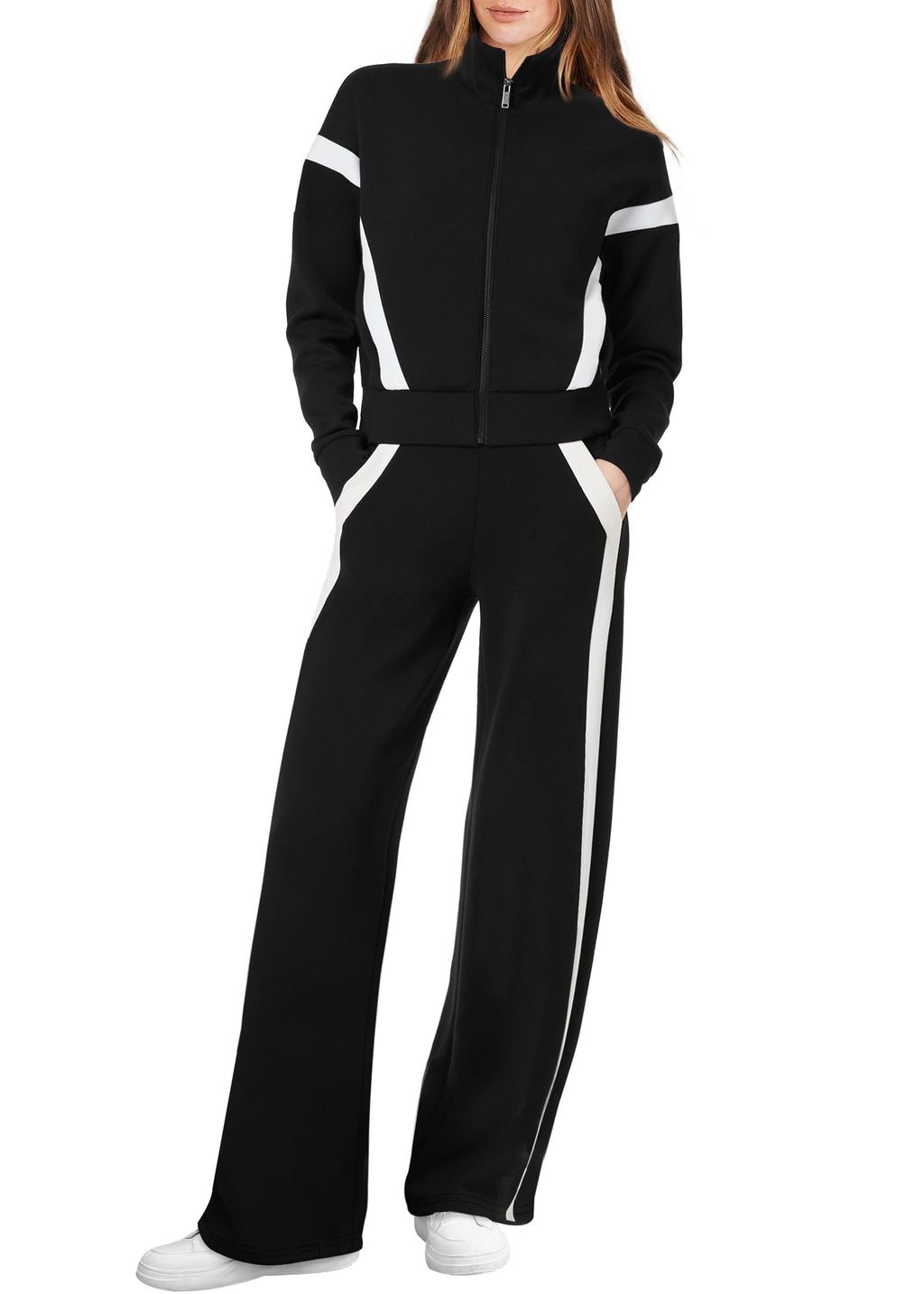 XIEERDUO Lounge Sets for Women 2025 Sweatsuit 2 Piece Outfits Sweatshirt Wide Leg Sweatpant Tracksuit Matching Set