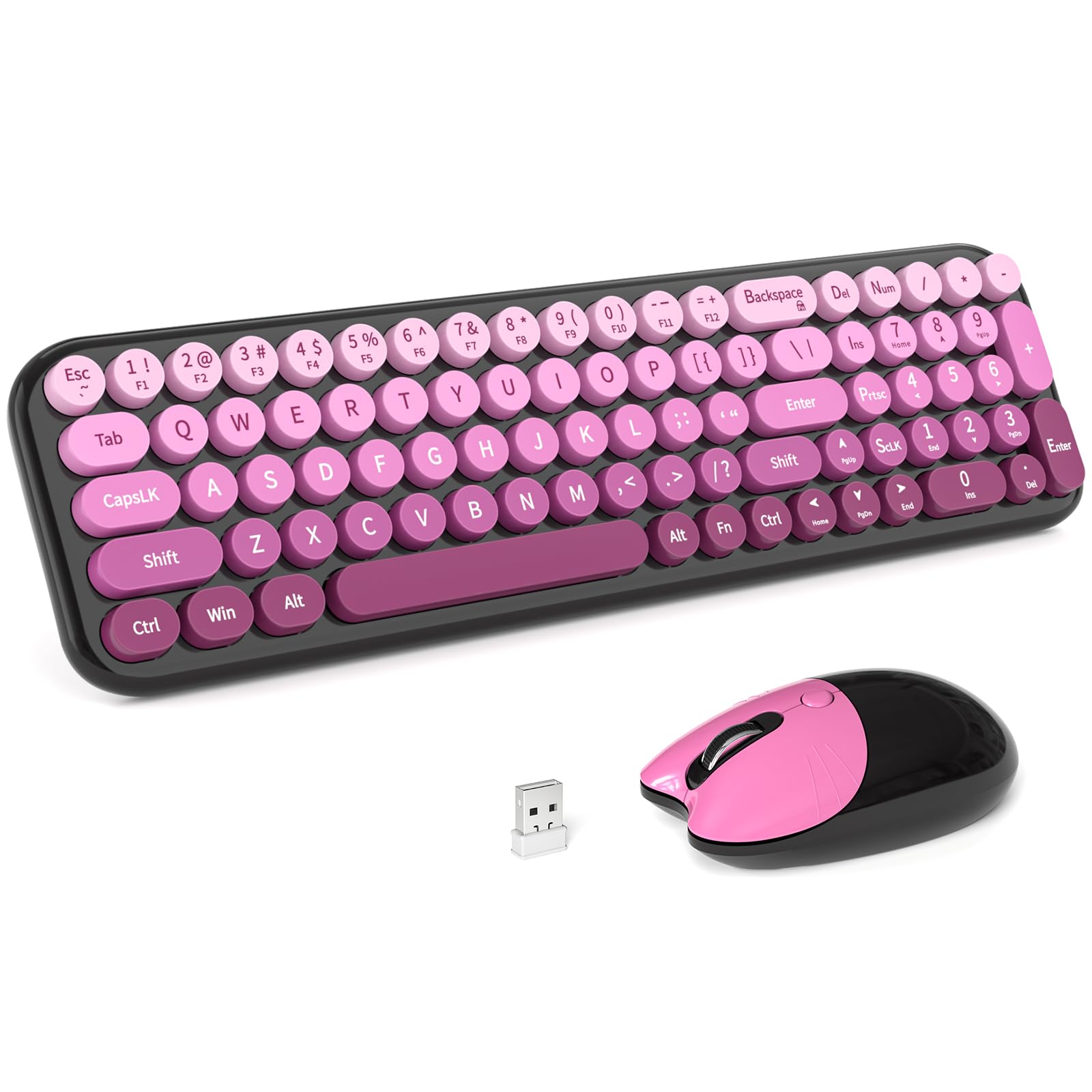 MOFII Wireless Keyboard and Mouse Combo, Compact Typewriter Retro Round Computer Keyboard and Mouse Set, Plug and Play, for Windows, Computer, Desktop, PC, Notebook - Black Green Gradient