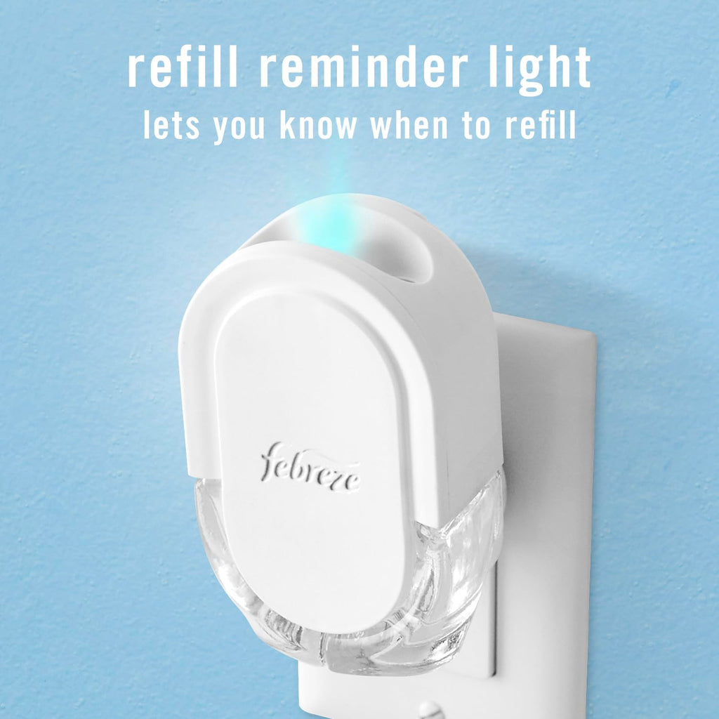 Febreze Plug in Air Freshener, Odor-Fighting Scented Oil Starter Kit, Air Fresheners for Home and Bathroom and Kitchen, Long Lasting for Strong Odors, Ocean Scent, Warmer + 2 Refill