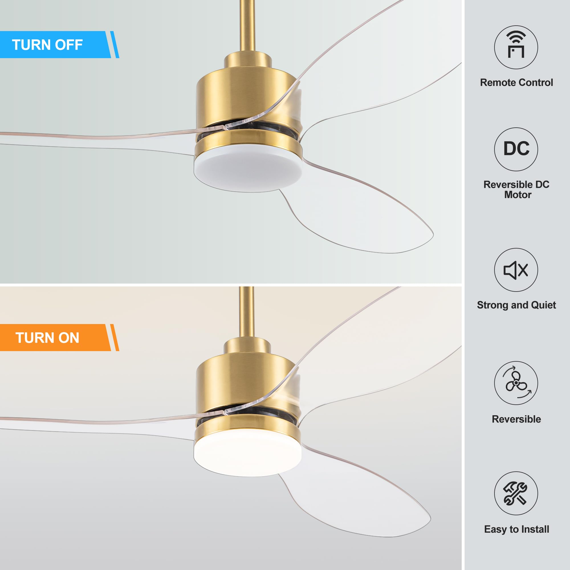 52" Ceiling Fans with Lights and Remote, Quiet DC Motor, 3 Reversible Blades, 6-Speed, Modern Industrial Black Ceiling Fan with 3-Color LED Light Fandelier for Bedroom Living Room
