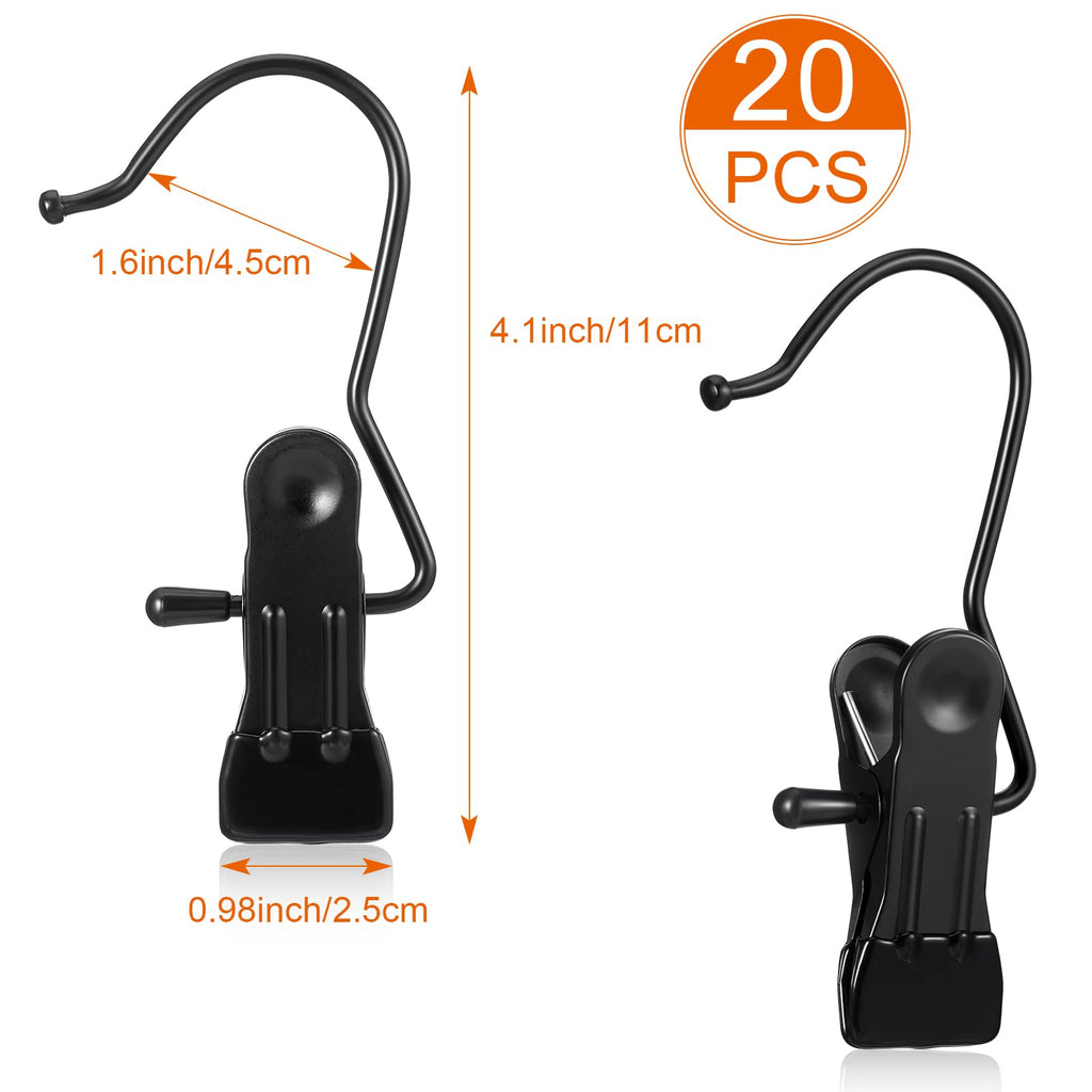 Hotop 20 Pieces Boot Hanger Clips for Closet, Laundry Hanging Hooks Heavy Duty Clips Boot Holder Portable Single Hooks Space Saving for Pants Jeans Clothes Hats Tall Towels (Black)