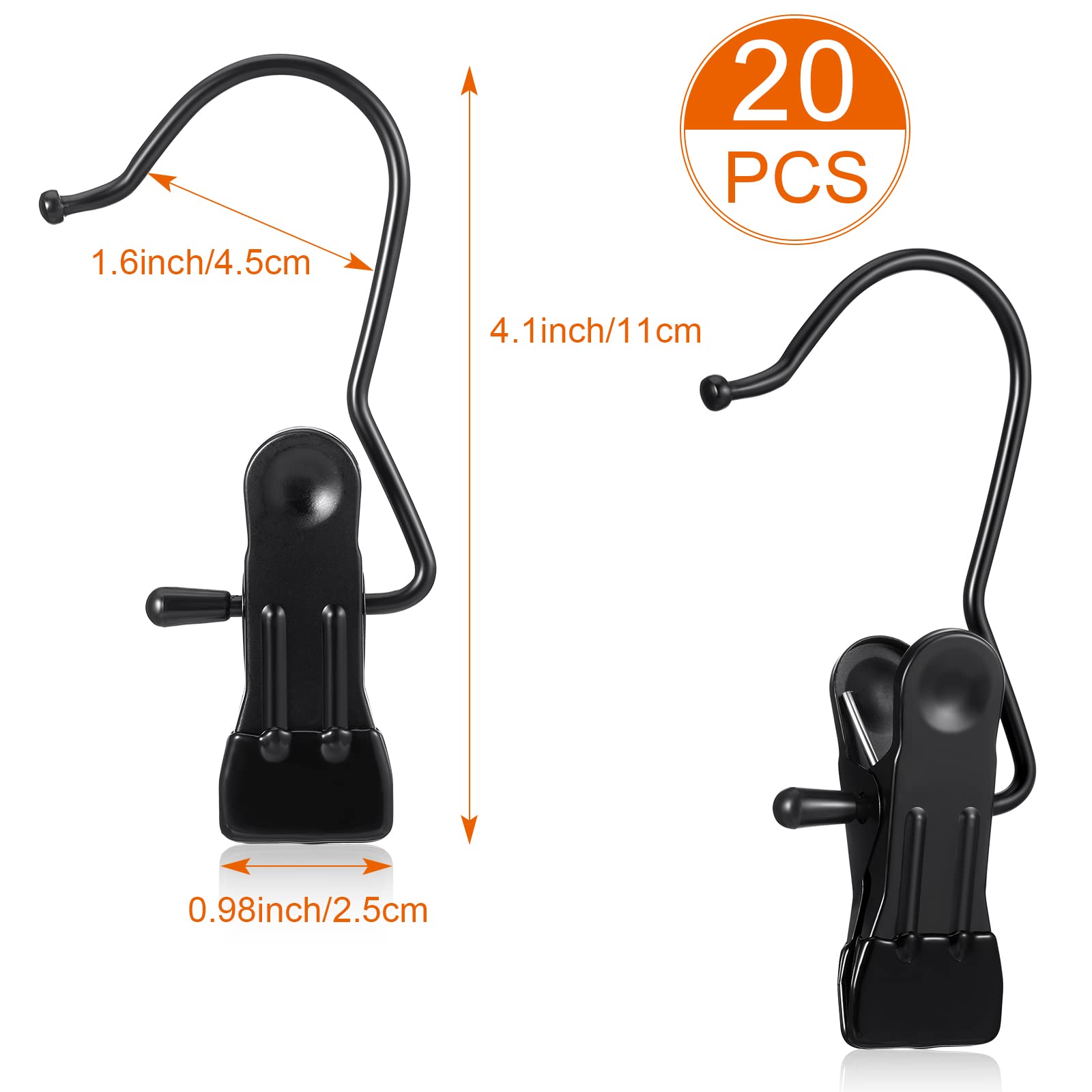 Hotop 20 Pieces Boot Hanger Clips for Closet, Laundry Hanging Hooks Heavy Duty Clips Boot Holder Portable Single Hooks Space Saving for Pants Jeans Clothes Hats Tall Towels (Black)