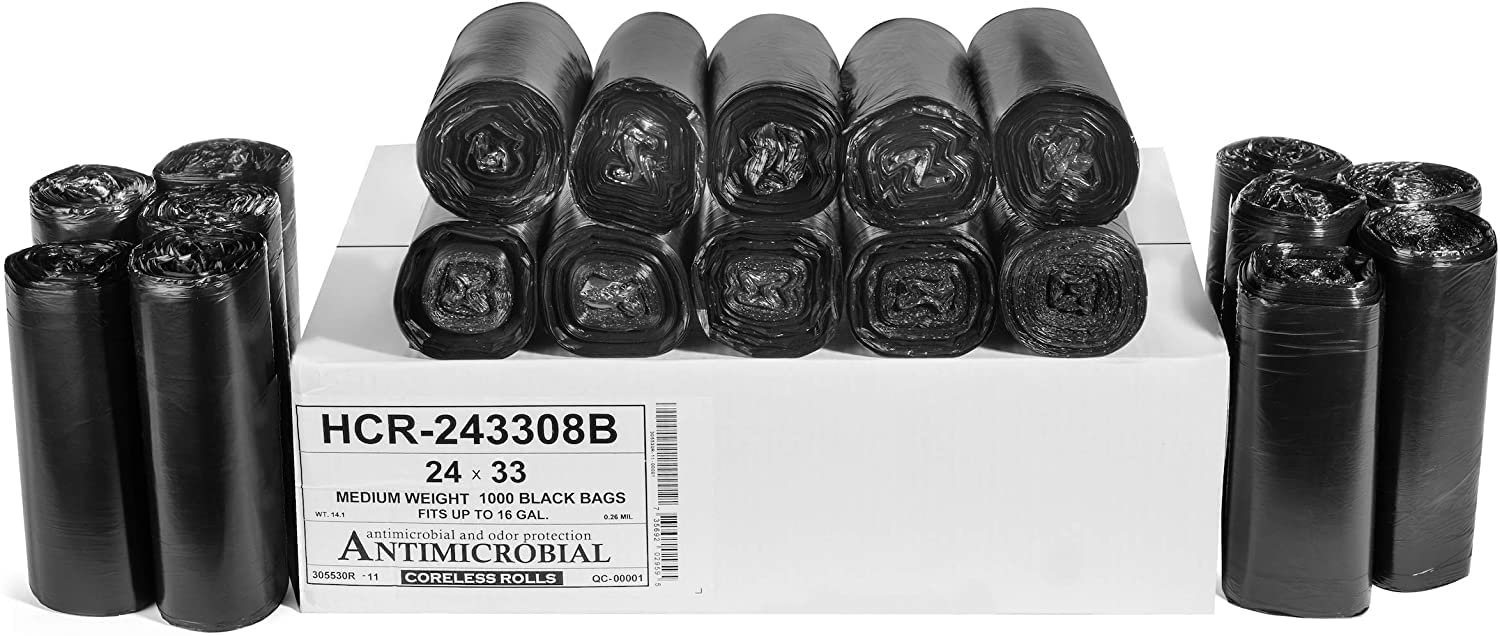 Aluf Plastics High Density Trash Bags, 10 Gallon, 4000 Count, 6 Micron (eq), 24" x 24", Black, for Bathroom, Office, Industrial, Commercial, Janitorial, Municipal, Recycling
