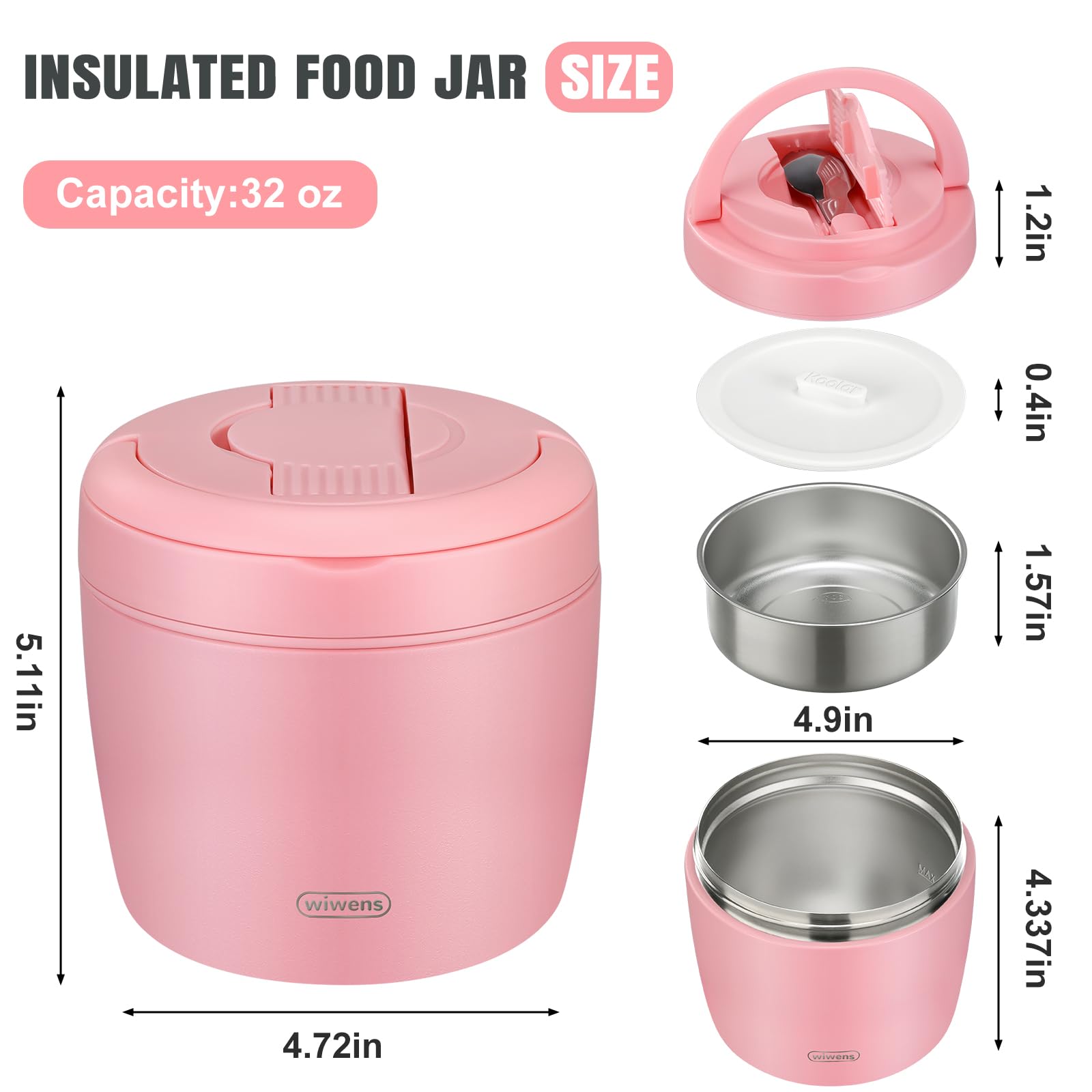 wiwens Thermo Food Jar for Hot Food Adults 32OZ Soup Thermo Lunch Containers Wide Mouth Vacuum Insulated Stainless Steel Leakproof Bento Box with Spoon (Beige)