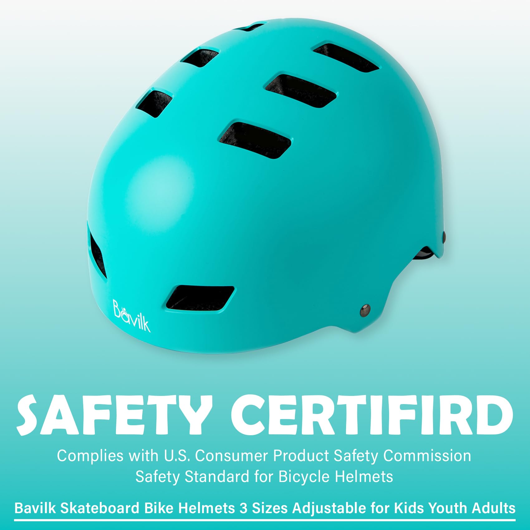 Bike Helmet 3 Sizes for Teenager Kids Youth Adults,Bavilk Skateboard Helmet Adjustable Multi-Sport Bicycle Cycling Scooter Roller Skate Inline Skating Rollerblading for Girls Boys Women Men Teen