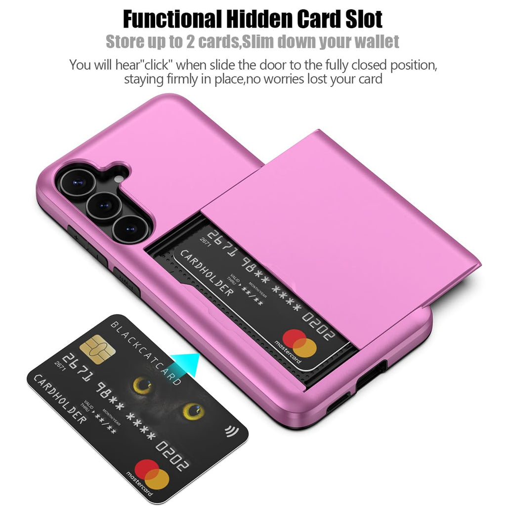 Nvollnoe for Samsung Galaxy S25 Case with Card Holder Dual Layer Heavy Duty Protective Case Hidden Card Slot Slim Wallet Cover for Samsung S25 6.2''(Black)
