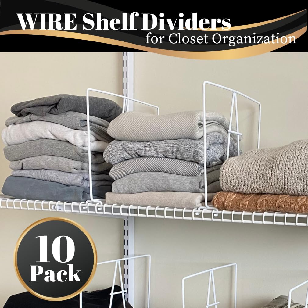 Evelots Wire Shelf Dividers - Extra Closet Organization and Storage for Home or Office -4 Pack- New Removable Hooks - Tall Shelf Separators - Easy to Clip -No Tool- Sturdy Coated Steel - 12 Inch Tall