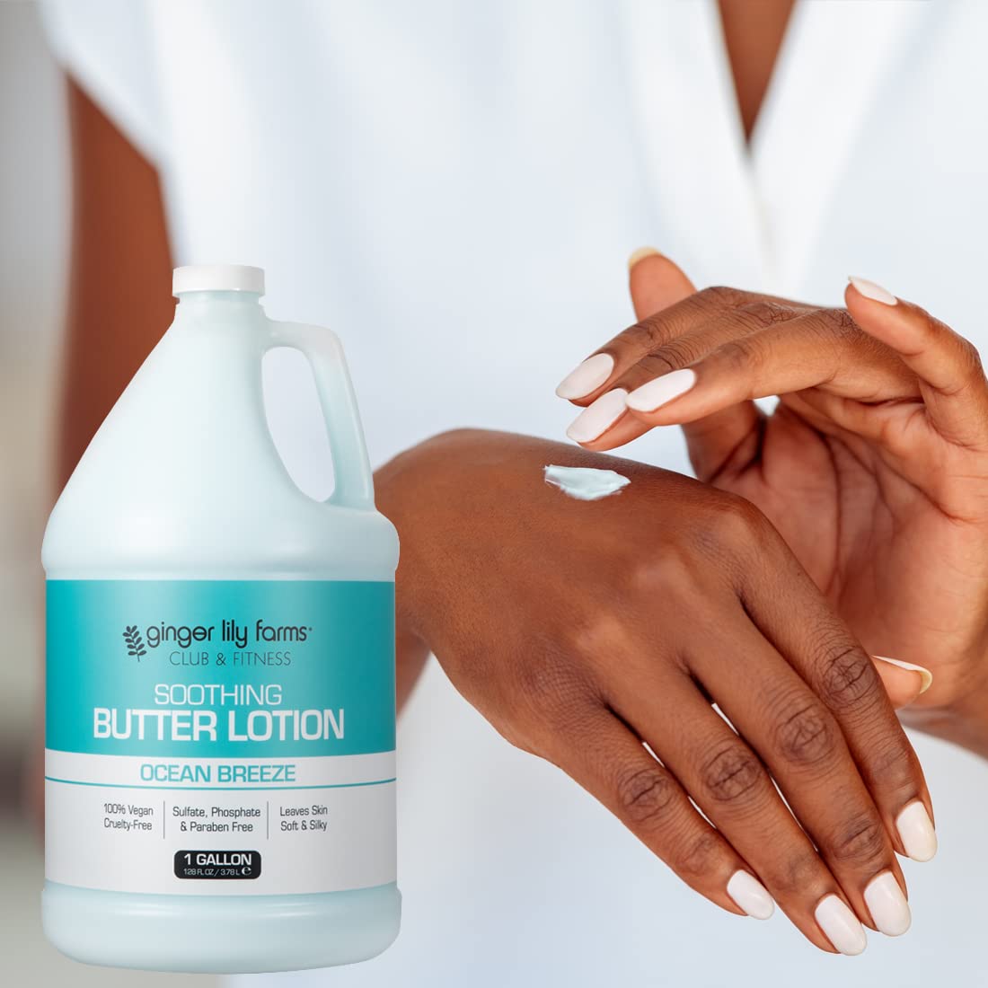 Ginger Lily Farms Club & Fitness Soothing Butter Lotion for Dry Skin, 100% Vegan & Cruelty-Free, Aloe Vera Scent, 1 Gallon (128 fl oz) Refill
