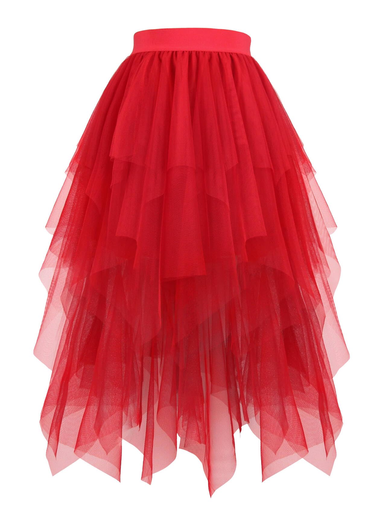 Hanpceirs Women's Tulle Skirts High Low Layered A-line Midi Skirt Irregular Tutu for Women