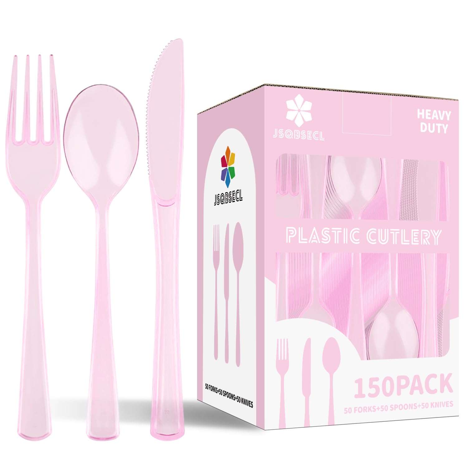 150 Pack Plastic Silverware,Disposable Cutlery Set Heavy Duty Utensil Sets 50 Forks 50 Knives 50 Spoons for Brithday, Wedding,Home School Party Picnics Restaurant Outdoor Events (Black)