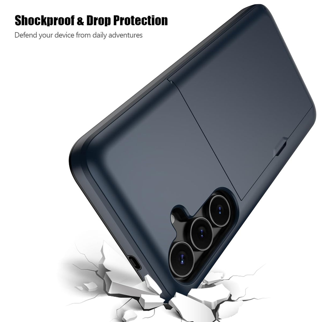 Nvollnoe for Samsung Galaxy S25 Case with Card Holder Dual Layer Heavy Duty Protective Case Hidden Card Slot Slim Wallet Cover for Samsung S25 6.2''(Black)