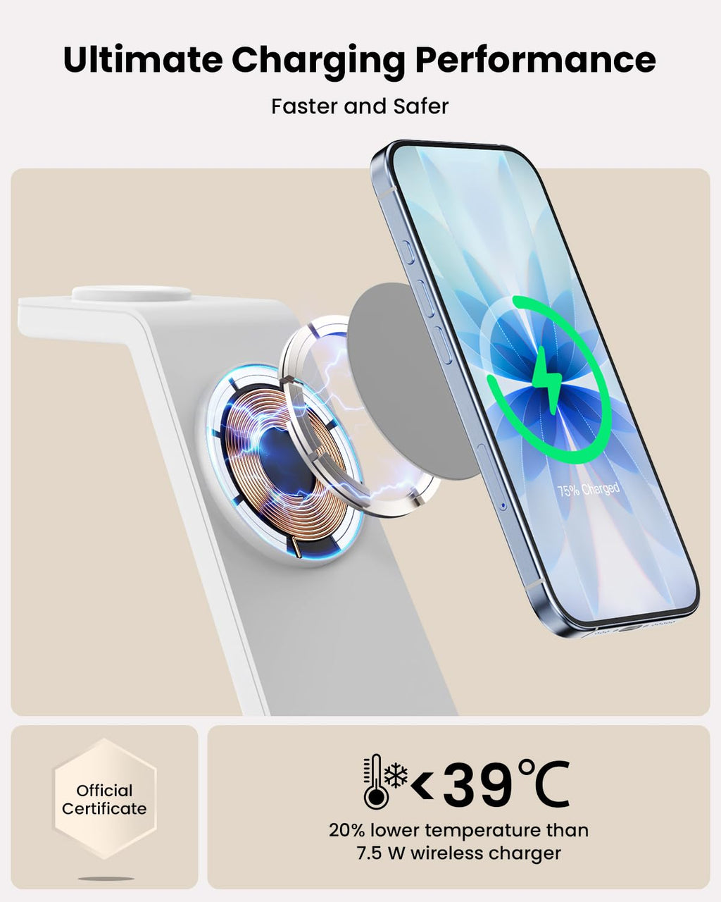 GEEKERA 3 in 1 Wireless Charging Station, Foldable Wireless Charger Stand for Multiple Apple Devices for iPhone 17 16-8, Apple Watch Ultra//11/10/9/SE/8/7/6/5, AirPods Pro/4/3/2