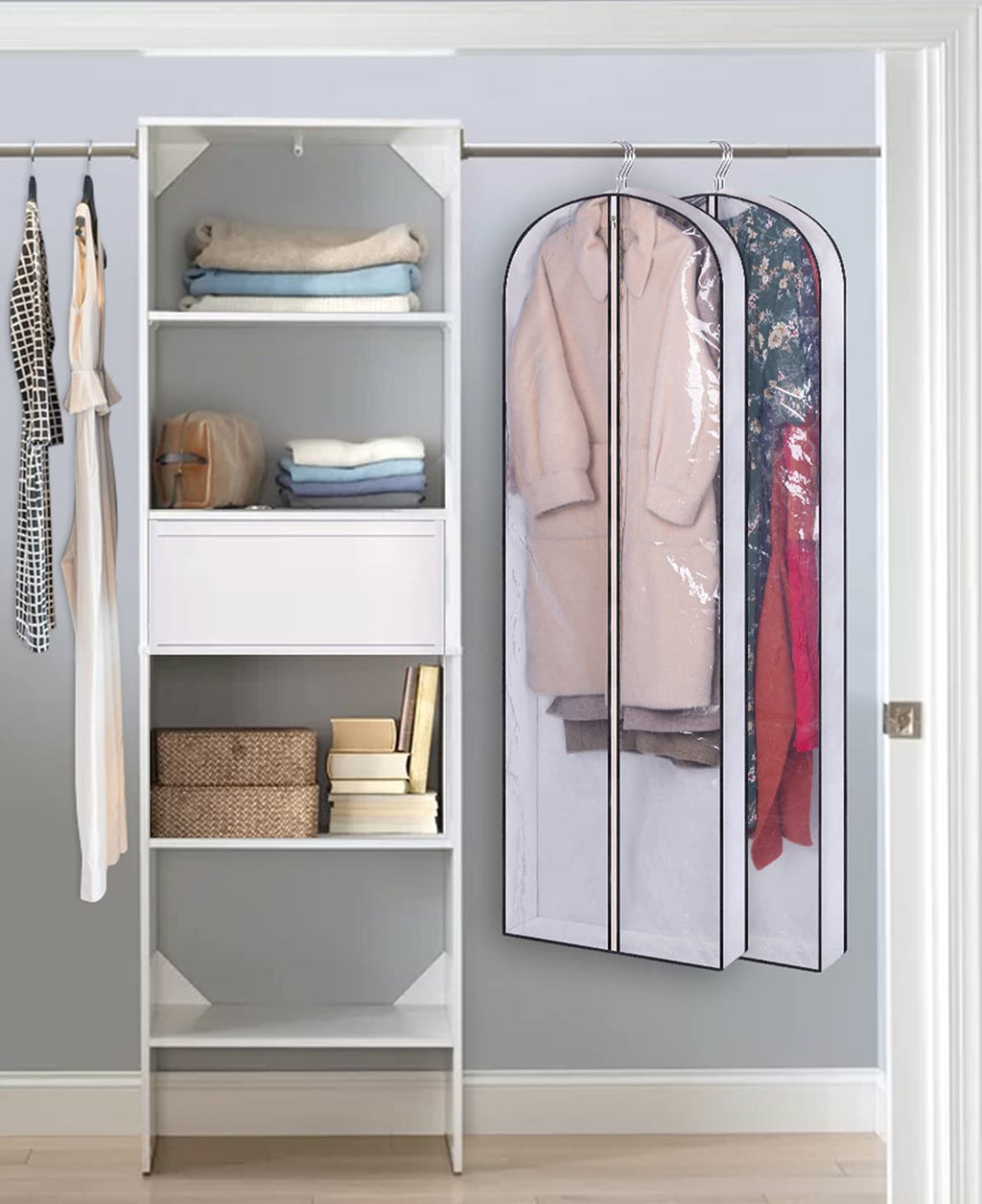 SLEEPING LAMB 60" Gusseted Garment Bags for Closet Storage Clear Dress Bag Hanging Clothes Storage for Long Gowns, Coats, Sweaters, 2 Packs