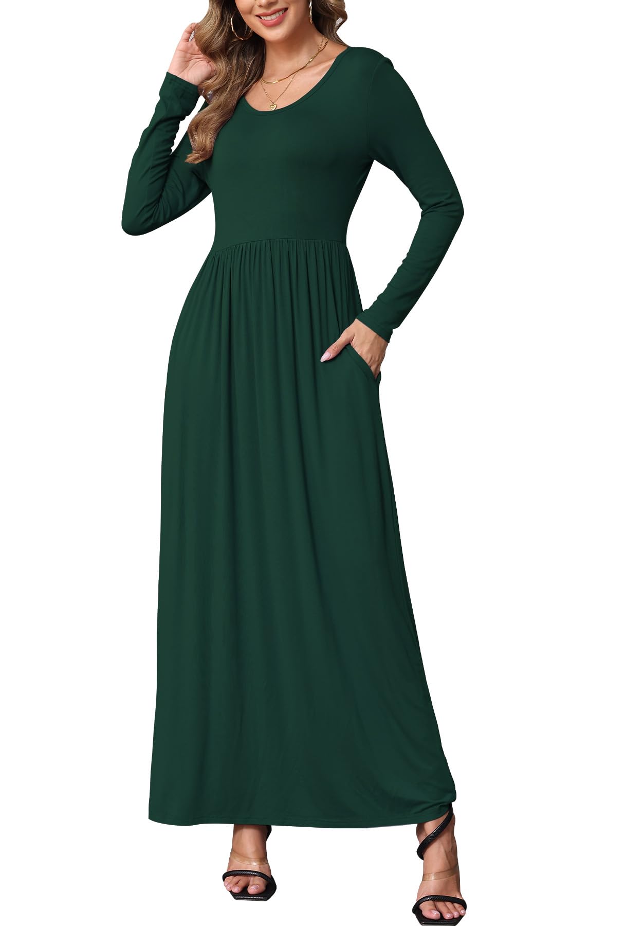 EUOVMY Women's Long Sleeve Loose Maxi Dresses Casual Long Dresses with Pockets