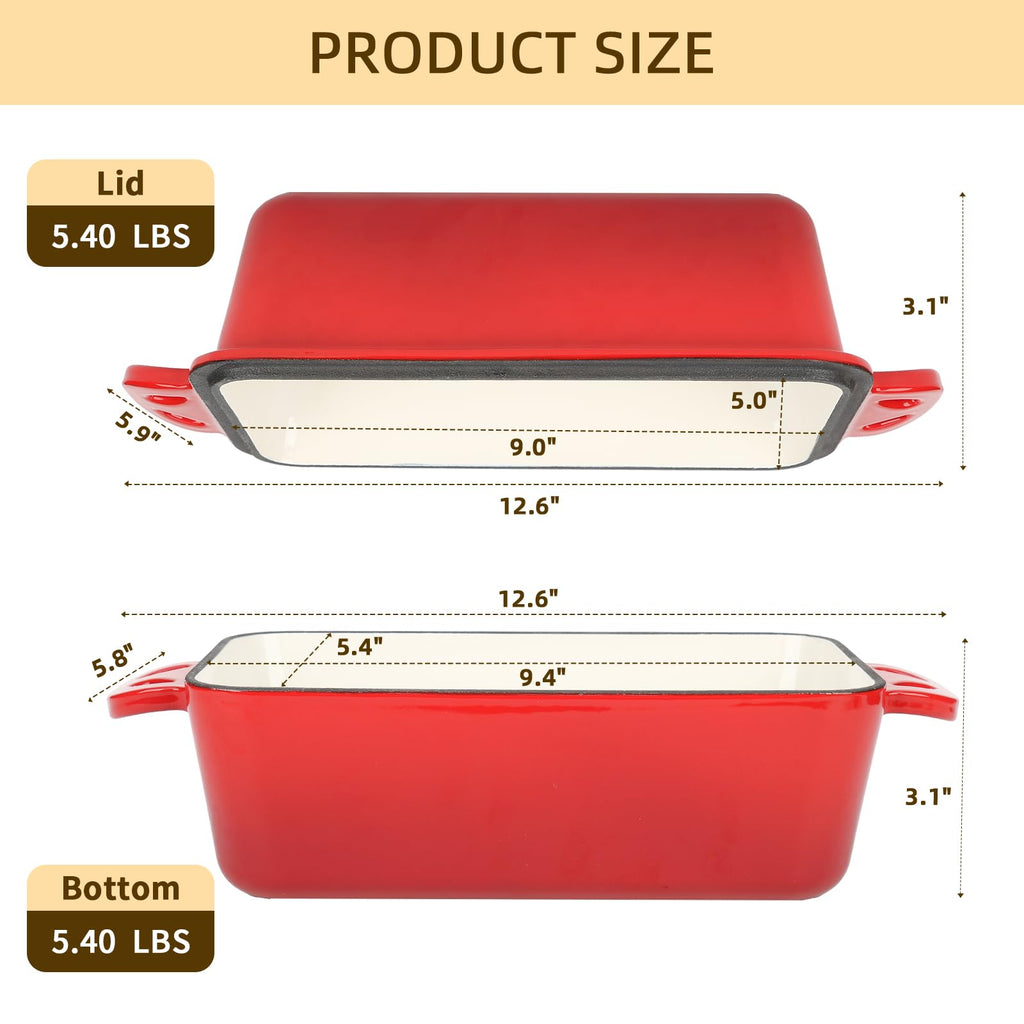 AILITOR 9x5 Enameled Cast Iron Loaf Pan with Lid - 2 in 1 Sourdough Bread Pan for Homemade Baking