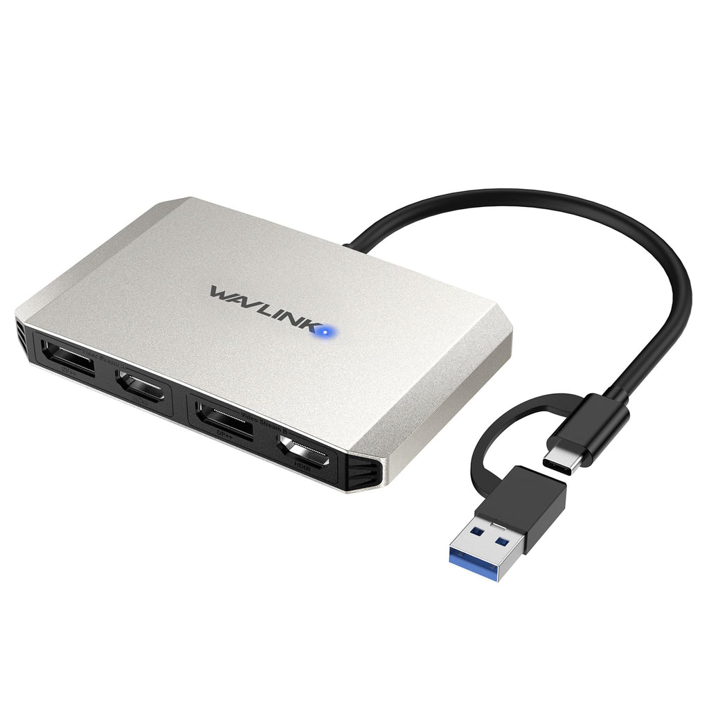 WAVLINK USB C or USB 3.0 to Dual HDMI/DisplayPort Adapter, Displaylink Monitor Splitter Extended Display for Dual Monitor 4K@60Hz, HDMI/DP Splitter Compatible with Mac M1-M5/Neo,Window Laptop-Black