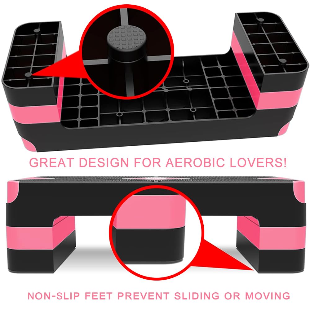 Aerobic Exercise Step, Adjustable Aerobic Stepper for Exercise, Workout Step Platform, Step Up Box, 26.5" Step Deck with 4” 6” 8” Adjustable Height Risers, Women Home Gym Fitness