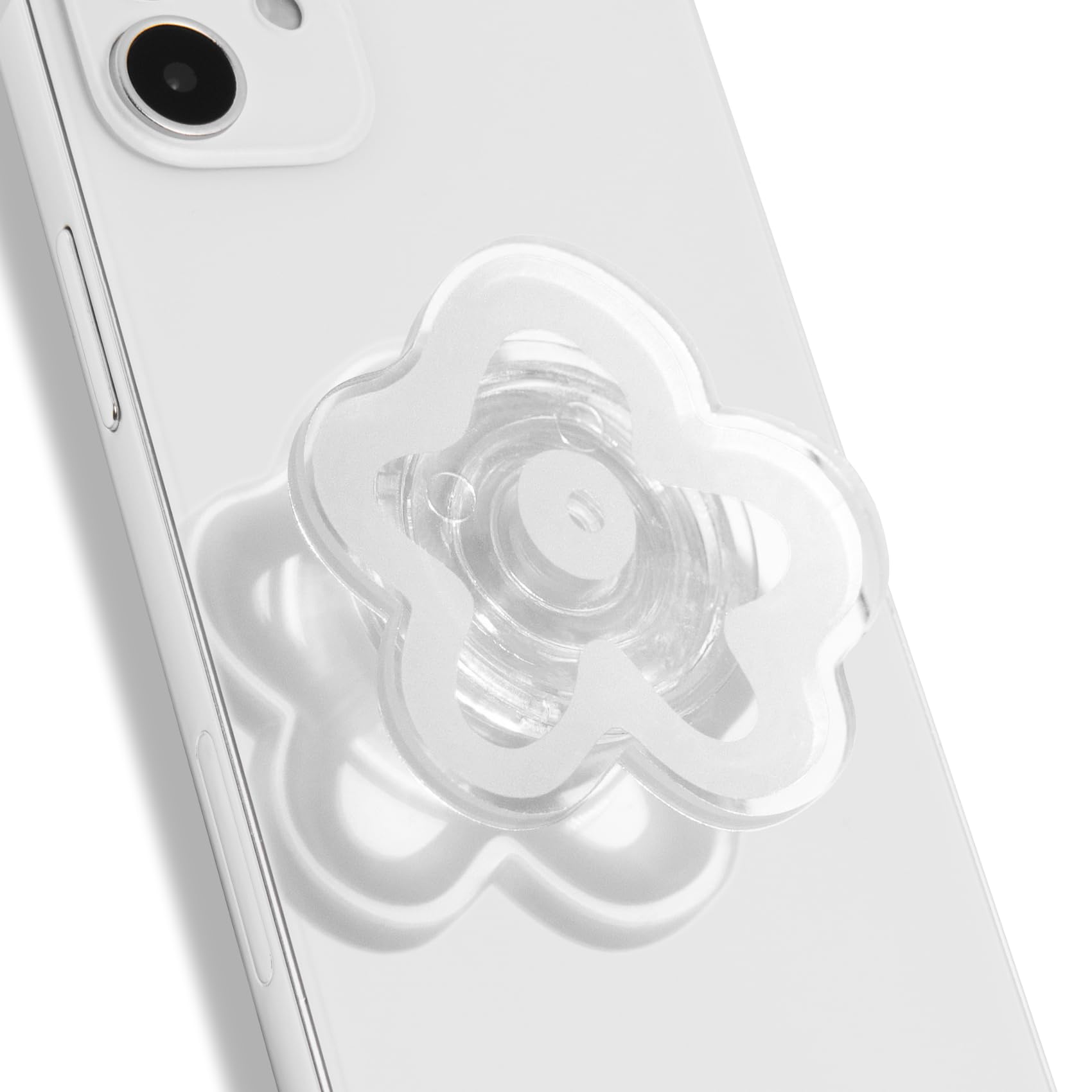 OnTheGrip Cute Transparent Daisy Flower Shape Design Mobile Phone Grip Multi Functional Collapsible Stand Holder for Smartphone Tablet Cell Phone Accessory (Black)
