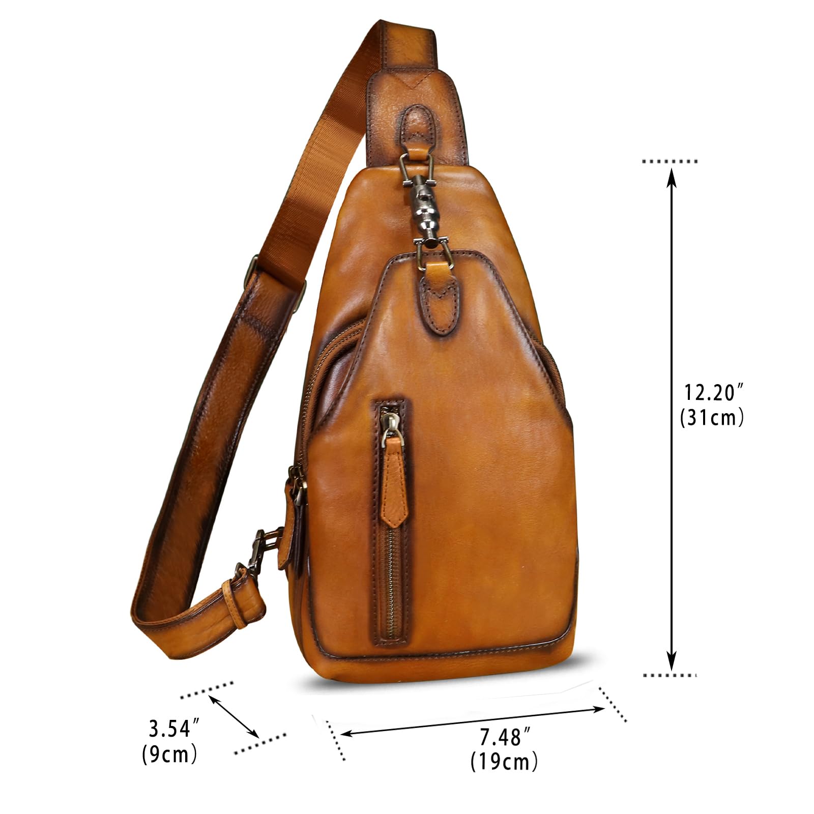 Genuine Leather Sling Bag for Men and Women Real Leather Shoulder Crossbody Bag Chest Bag Sling Backpack Purse