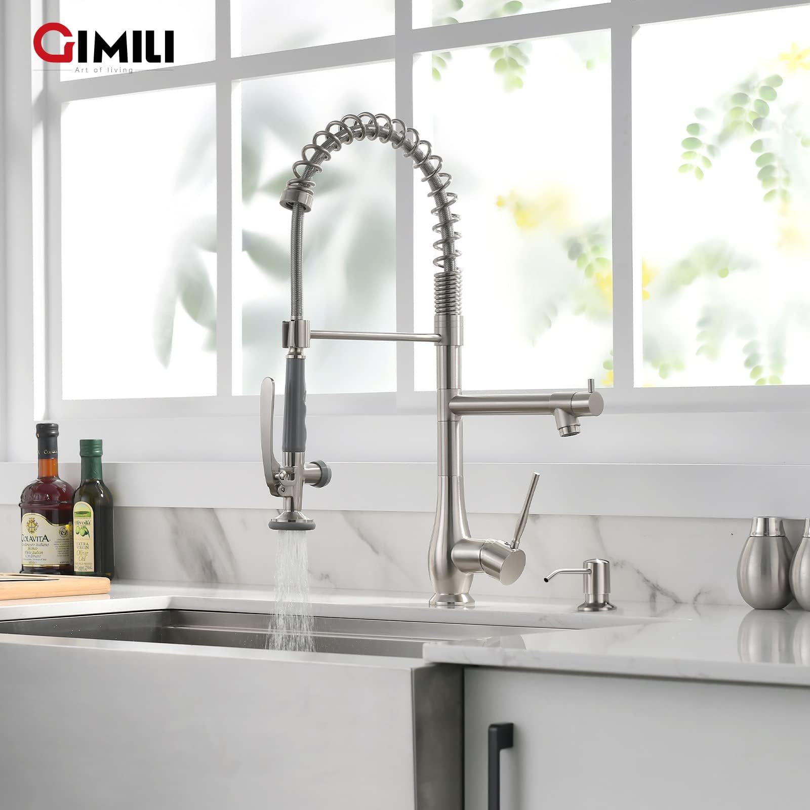 GIMILI Black and Gold Kitchen Faucet with Pull Down Sprayer Single Handle High Pressure Kitchen Sink Faucet Commercial Double-Headed Stainless Steel Kitchen Faucets