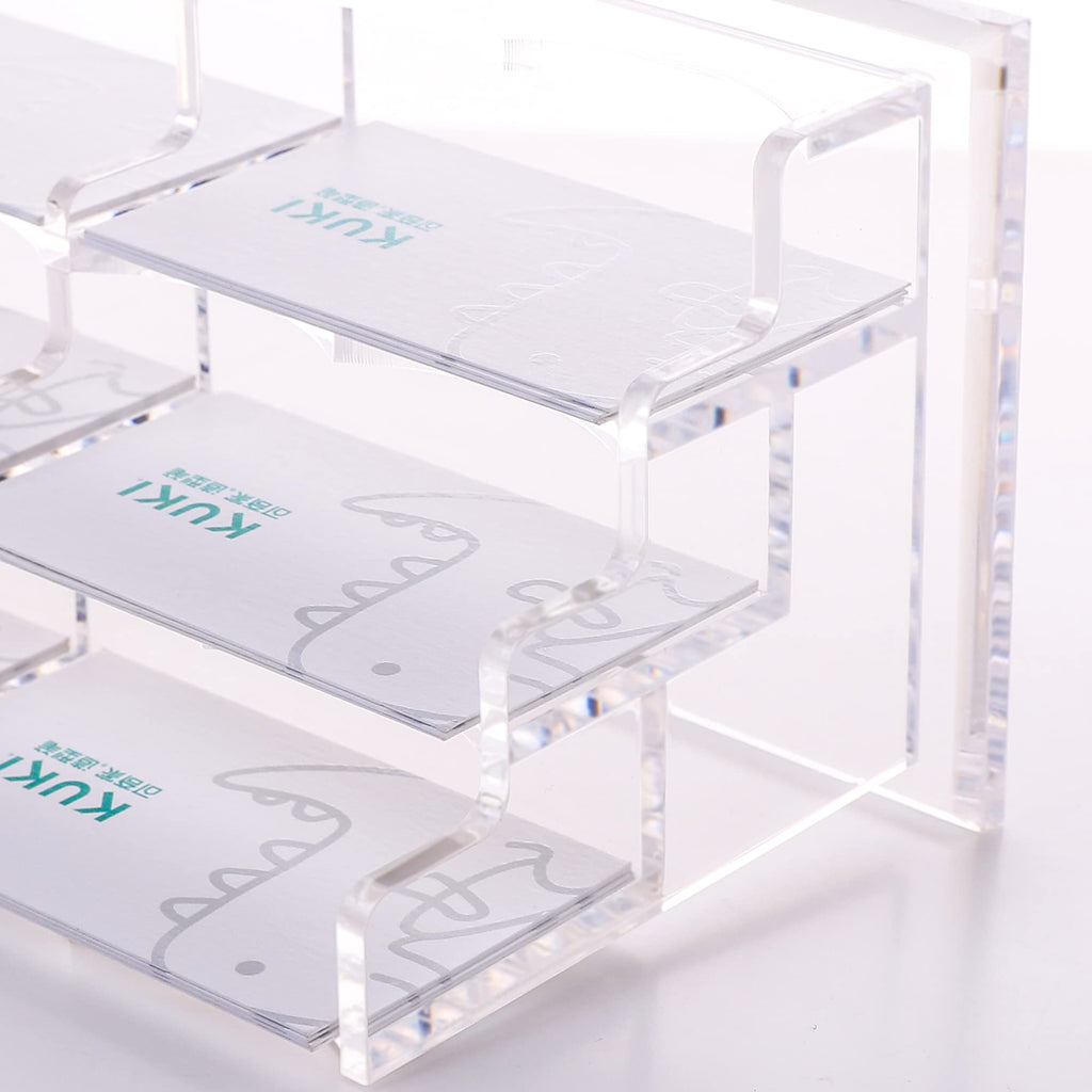 HeZone Business Card Holder for Desk Display, Clear Acrylic Cards Organizer Stand for Men and Women, Business Cards Case Rack 1 Pack, Holds 50 Cards-1 Slot