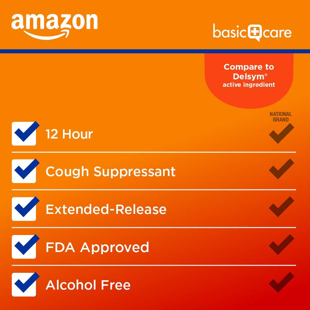 Amazon Basic Care 12 Hour Cough DM Syrup, Extended-Release Dextromethorphan, Grape Flavor Cough Medicine, 5 fl oz (1-Pack)