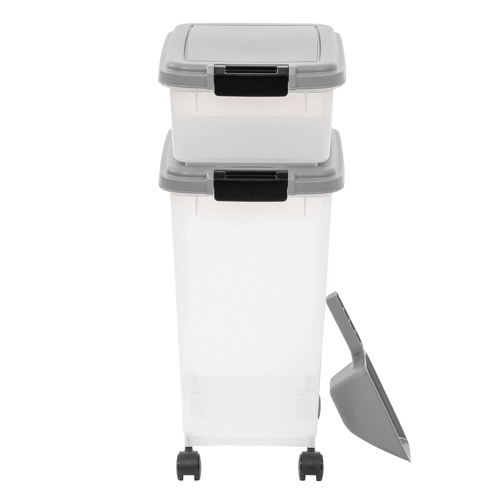 Amazon Basics 3-Piece Airtight Pet Food Storage Container Combo with Scoop, BPA Free, Removable Wheels, 33 QT + 12 QT