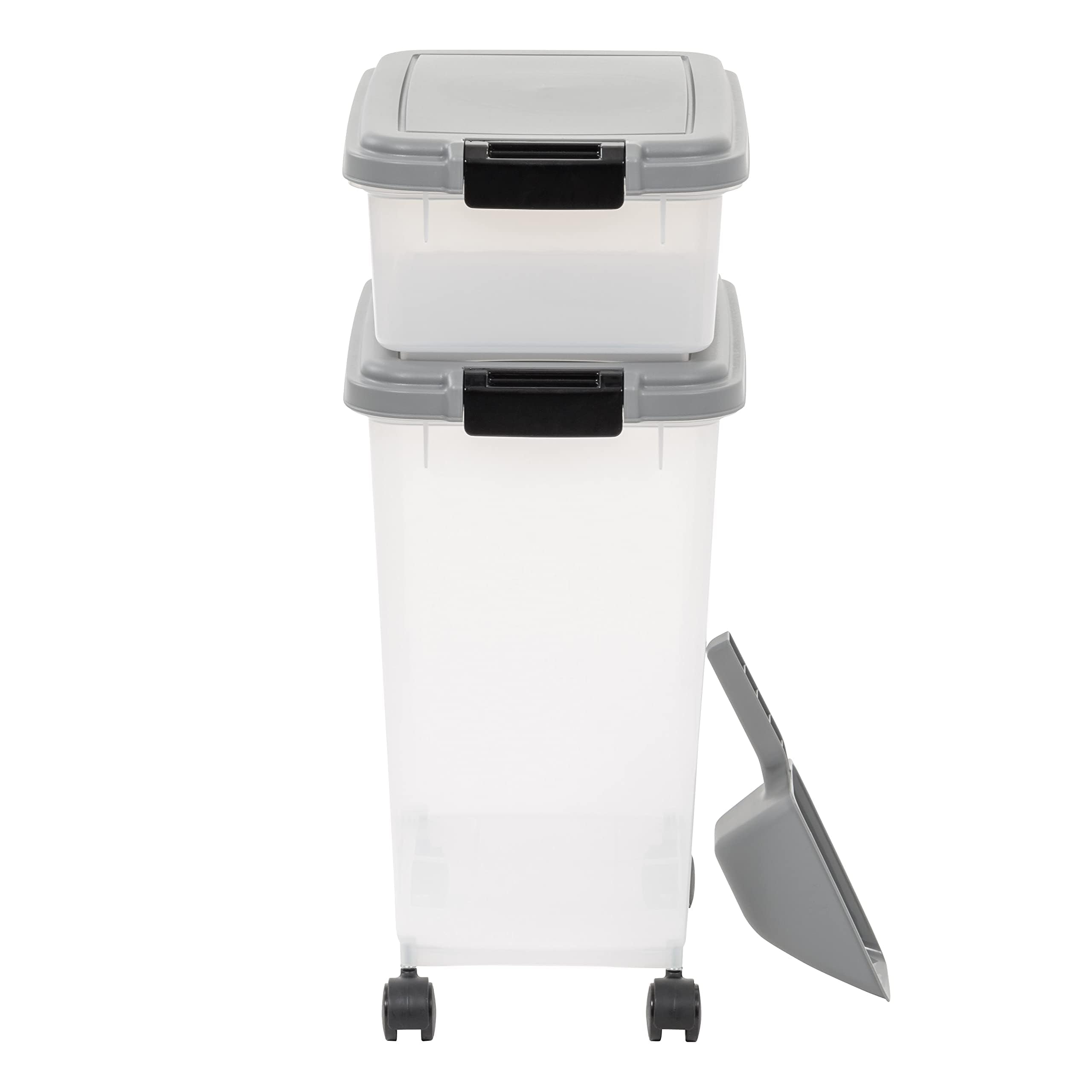 Amazon Basics 3-Piece Airtight Pet Food Storage Container Combo with Scoop, BPA Free, Removable Wheels, 33 QT + 12 QT